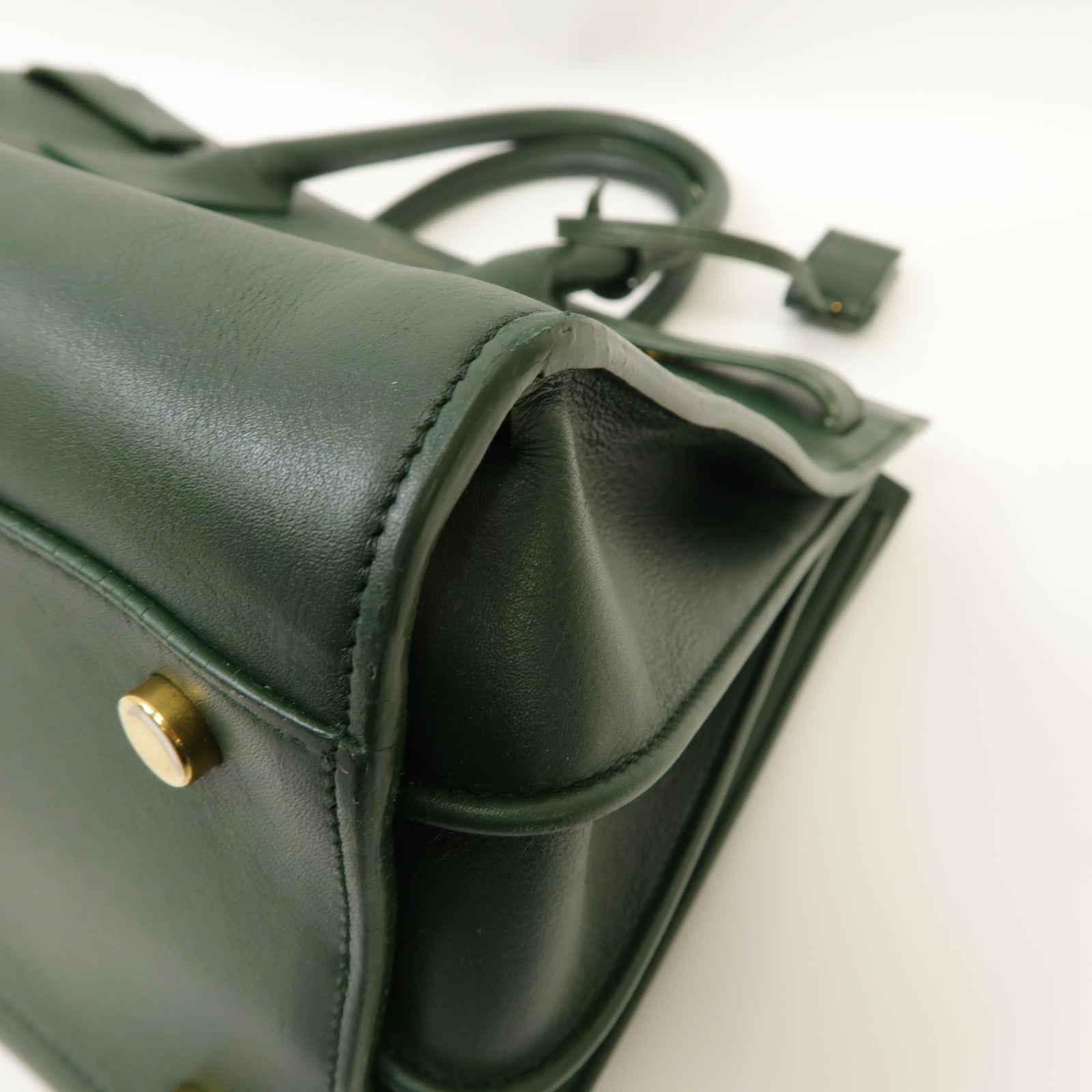 SAINT LAURENT 牛皮皮革Handbag金扣手挽袋綠色