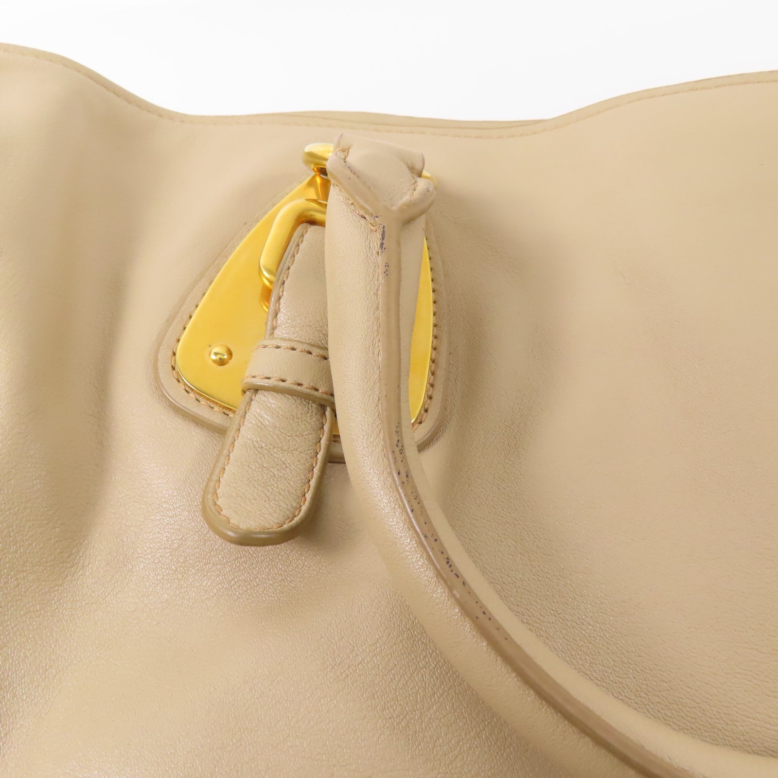 PRADA GHW Shopping Tote 2 Way Shoulder Bag BN1902 Calfskin Leather Beige