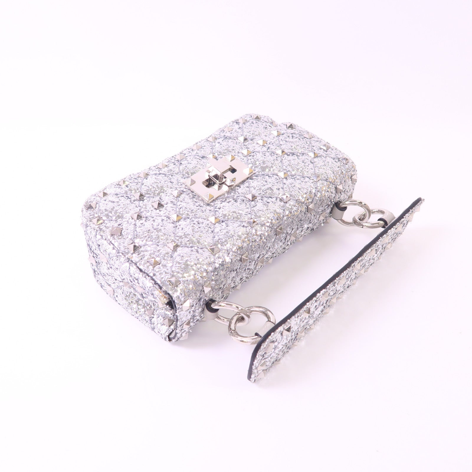 Valentino 皮革/亮片Mini Rockstud銀扣手挽肩背兩用袋