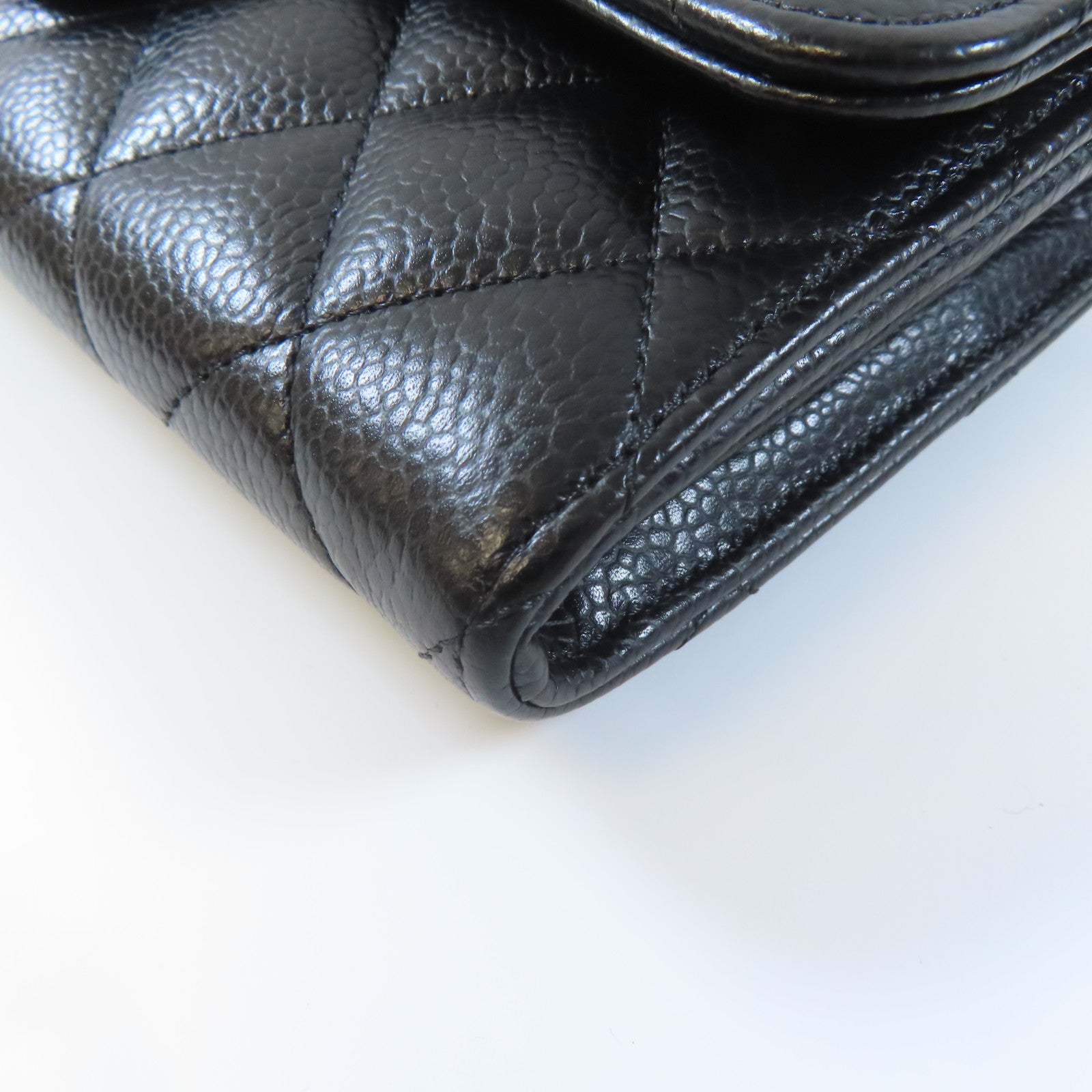 CHANEL 菱格牛皮皮革Long Wallet金扣長錢包黑色
