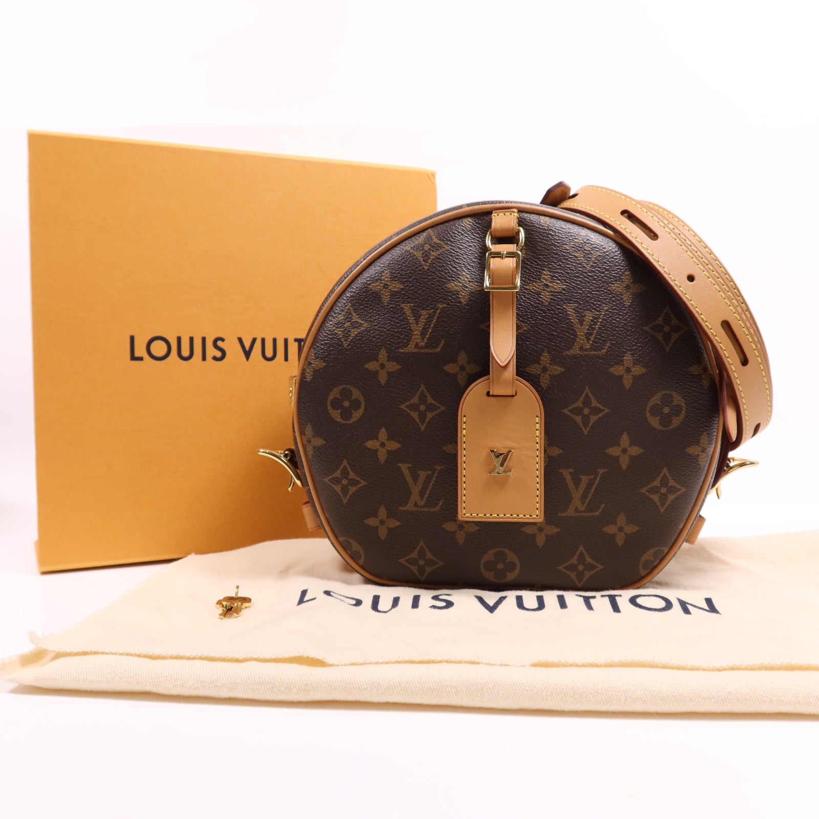 LOUIS VUITTON Monogram Boite Chapeau Souple金扣肩背袋棕色