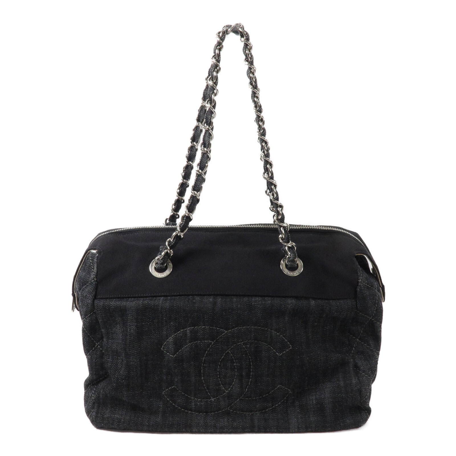 CHANEL 帆布/牛仔布Chain Shoulder鏈帶肩背袋