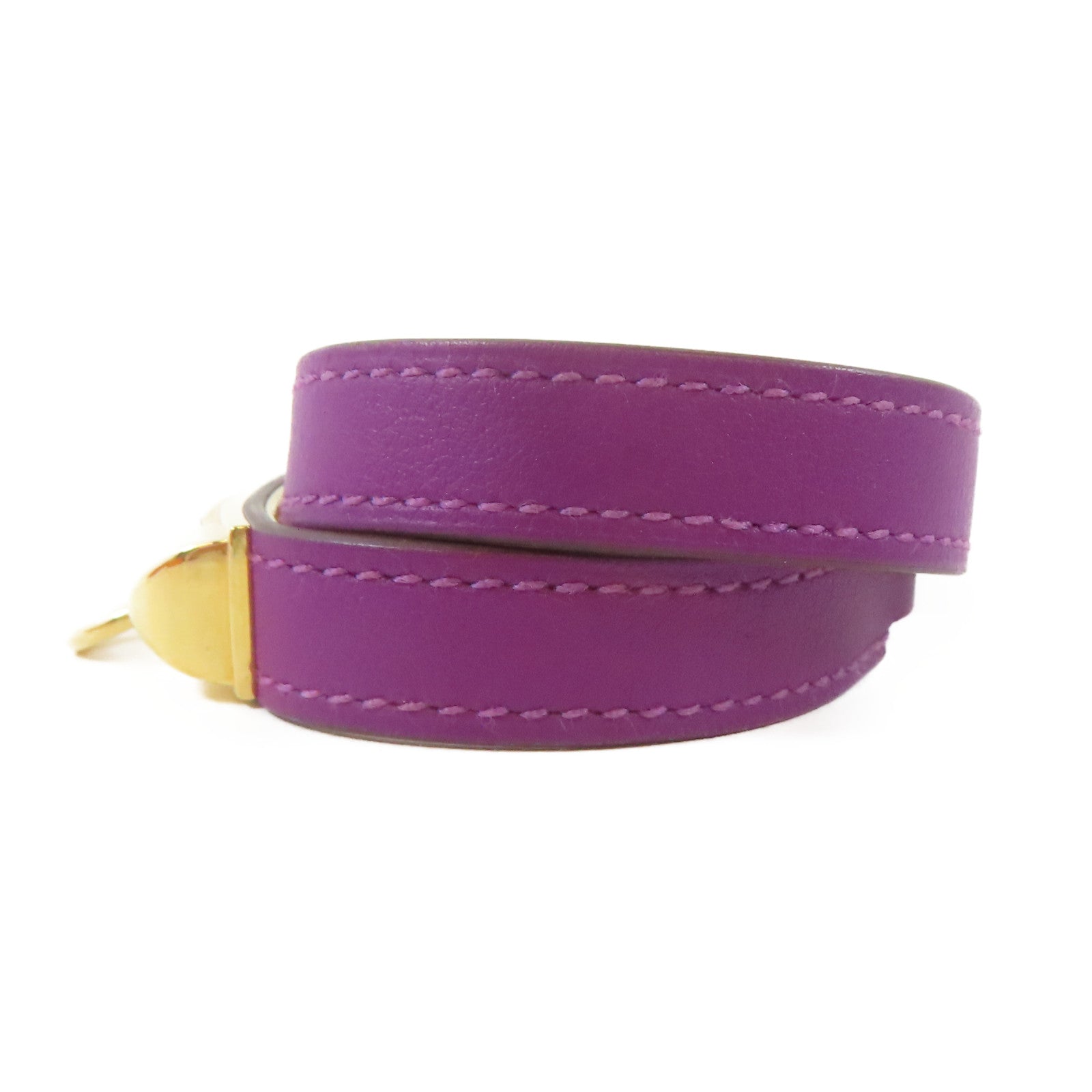 HERMES Swift皮革Rivale Double Tour Bracelet手鐲Anemone/海葵紫色/金色Hermes#XS/#14.5cm