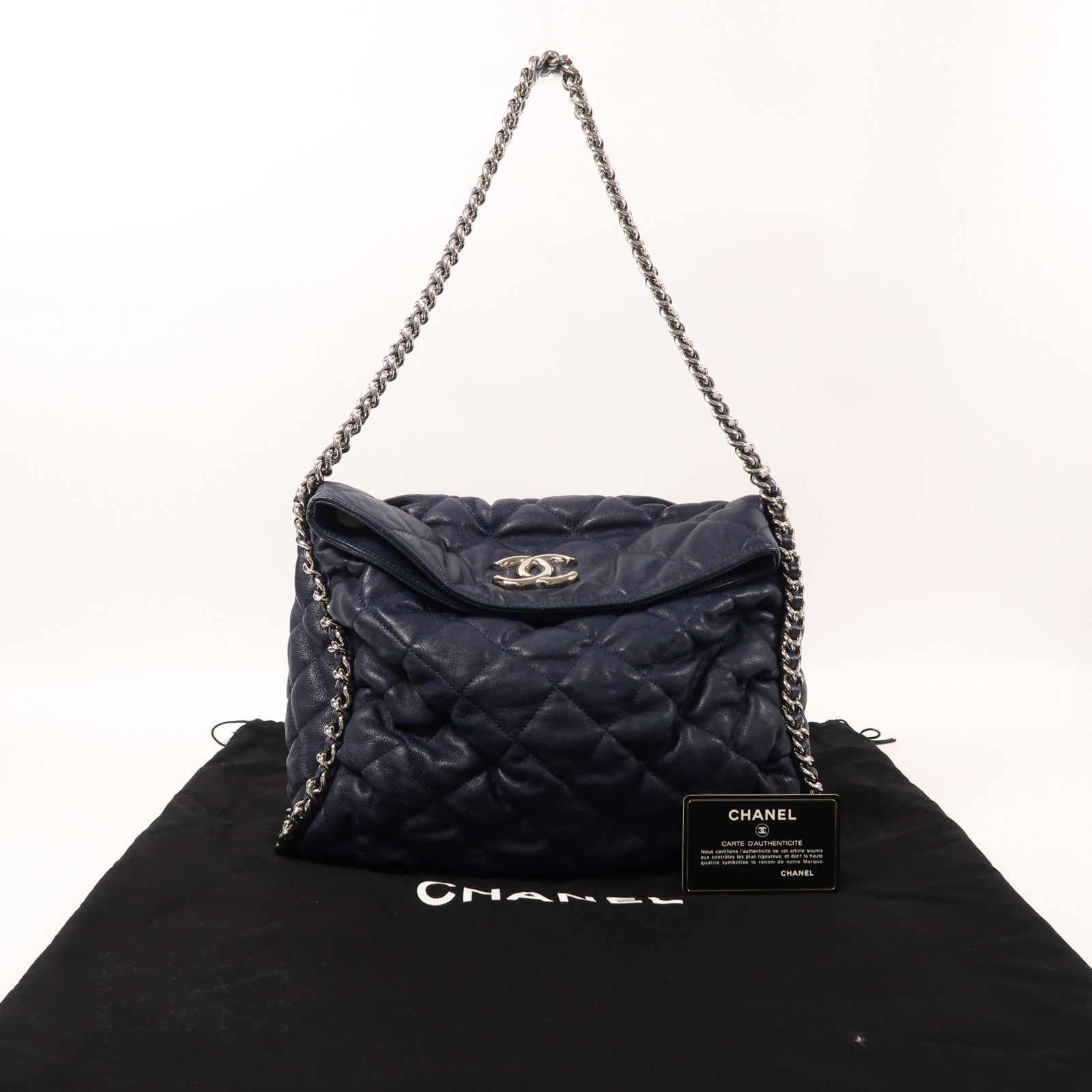 CHANEL 牛皮皮革Chain Shoulder銀扣鏈帶肩背袋