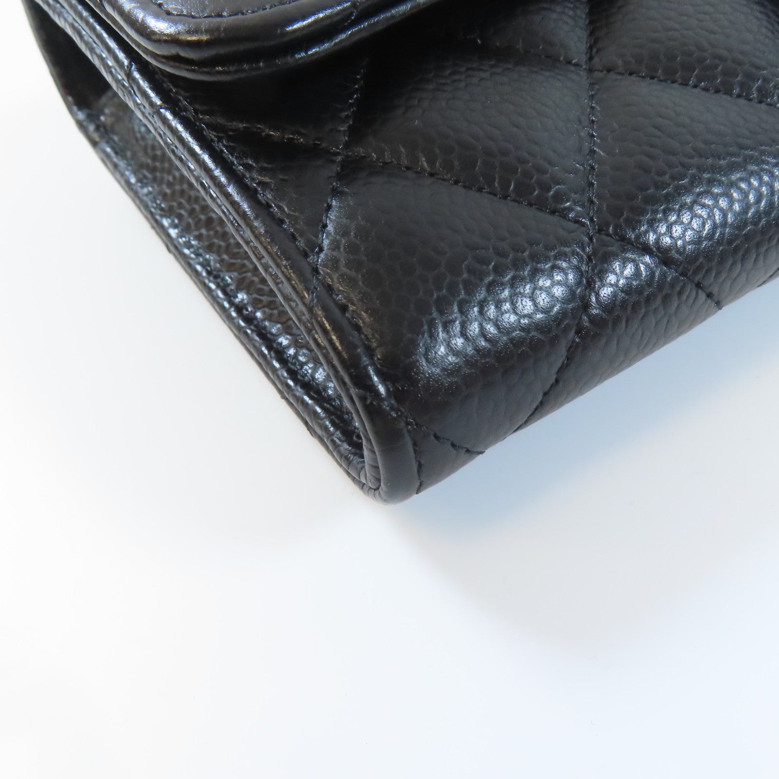 CHANEL 菱格牛皮皮革Long Wallet金扣長錢包黑色