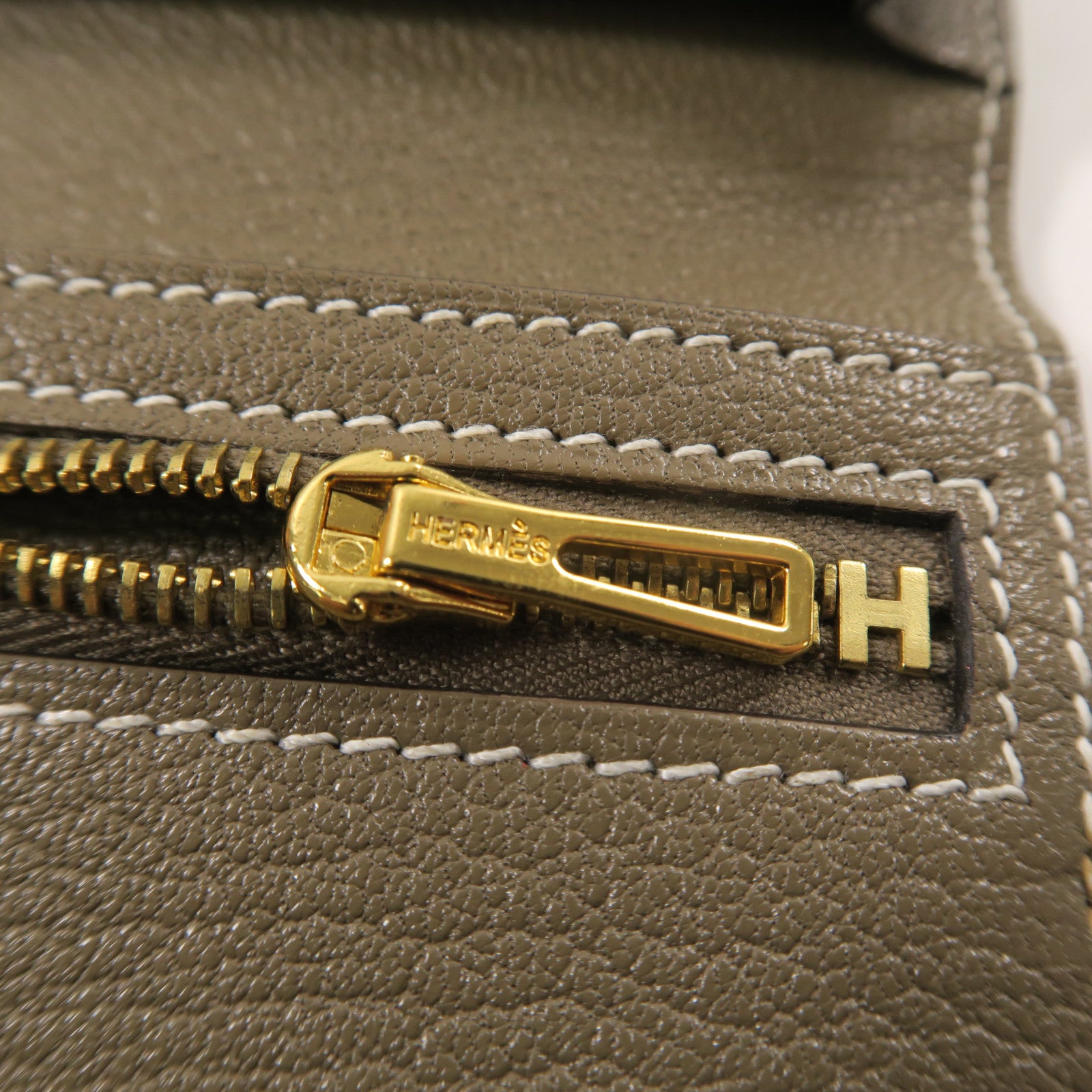 HERMES Chevre皮革Bearn Wallet金扣長錢包Etoupe