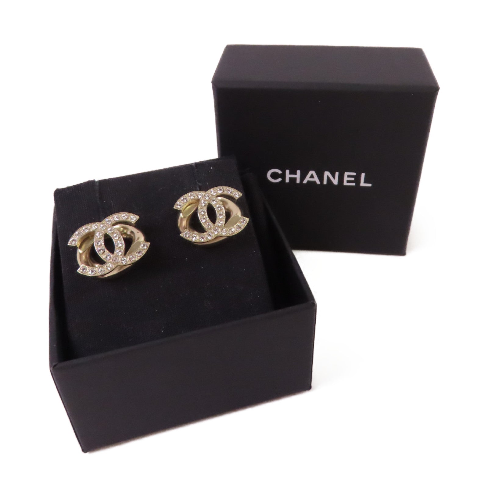CHANEL 金屬/水鑽CC Earring金扣耳環