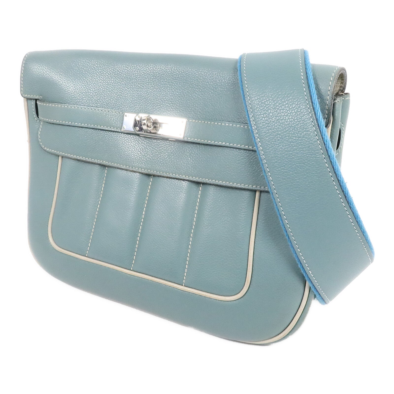 HERMES Evercolor皮革Berline 28肩背袋Ciel/Gris Perle