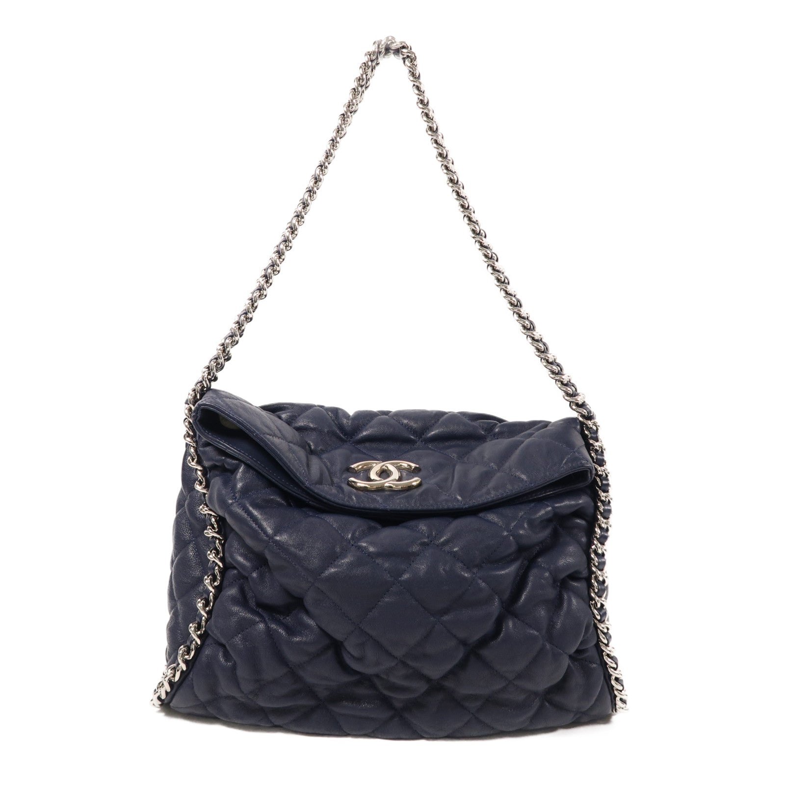 CHANEL 牛皮皮革Chain Shoulder銀扣鏈帶肩背袋