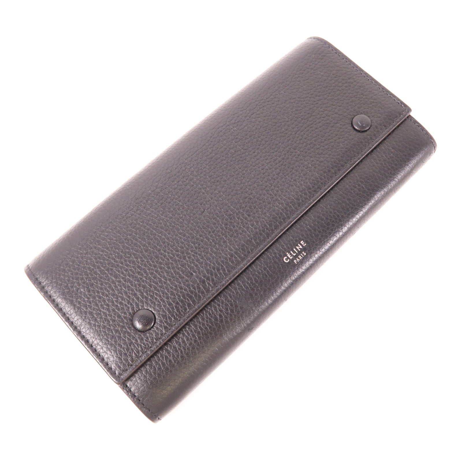 CELINE SHW Long Wallet Calfskin Leather Black