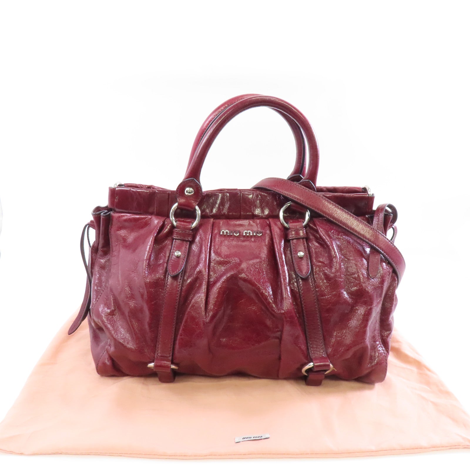 Miu Miu 牛皮皮革2 Way Shoulder銀扣手挽肩背兩用袋紅色