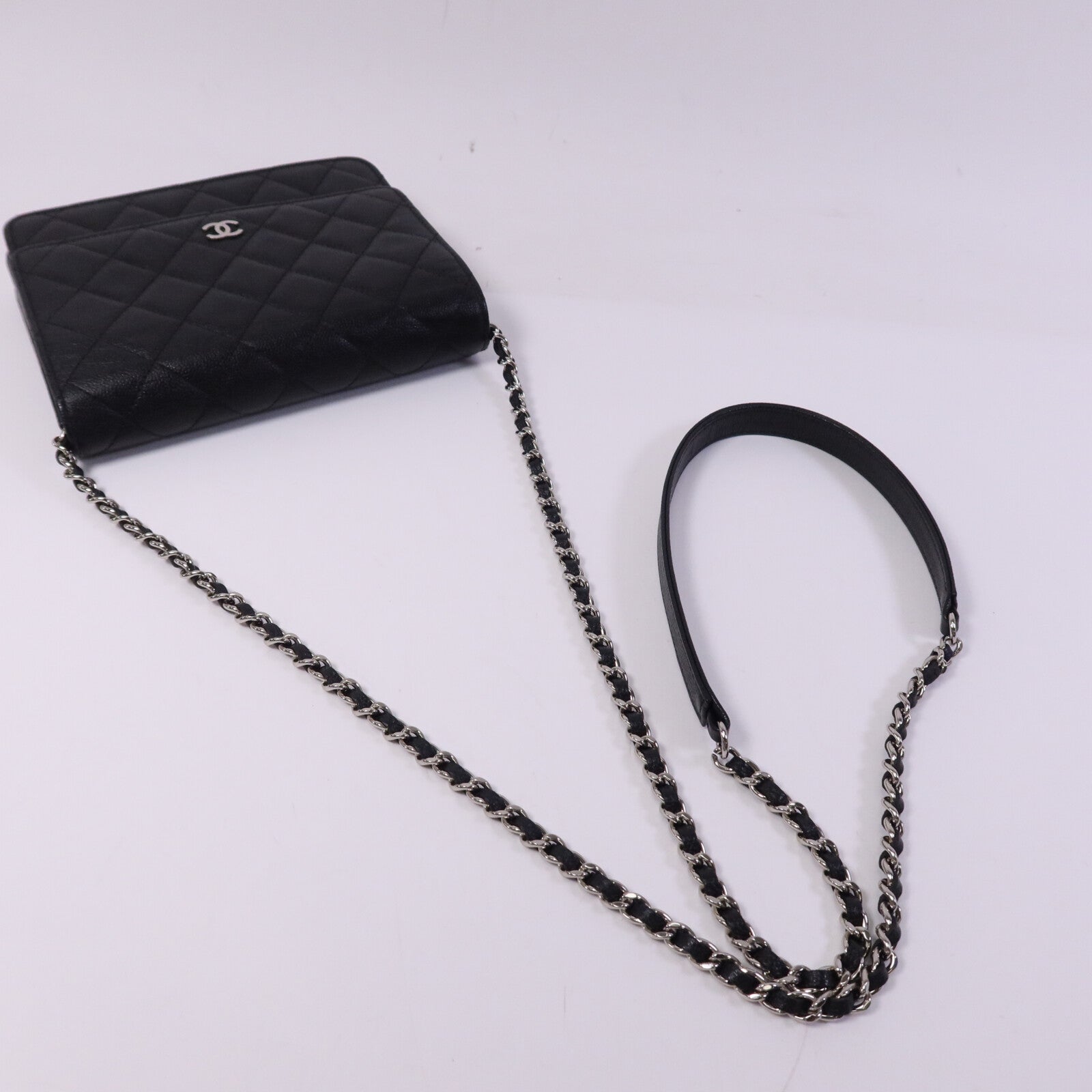 CHANEL 牛皮皮革WOC Wallet On Chain銀扣鏈帶肩背袋