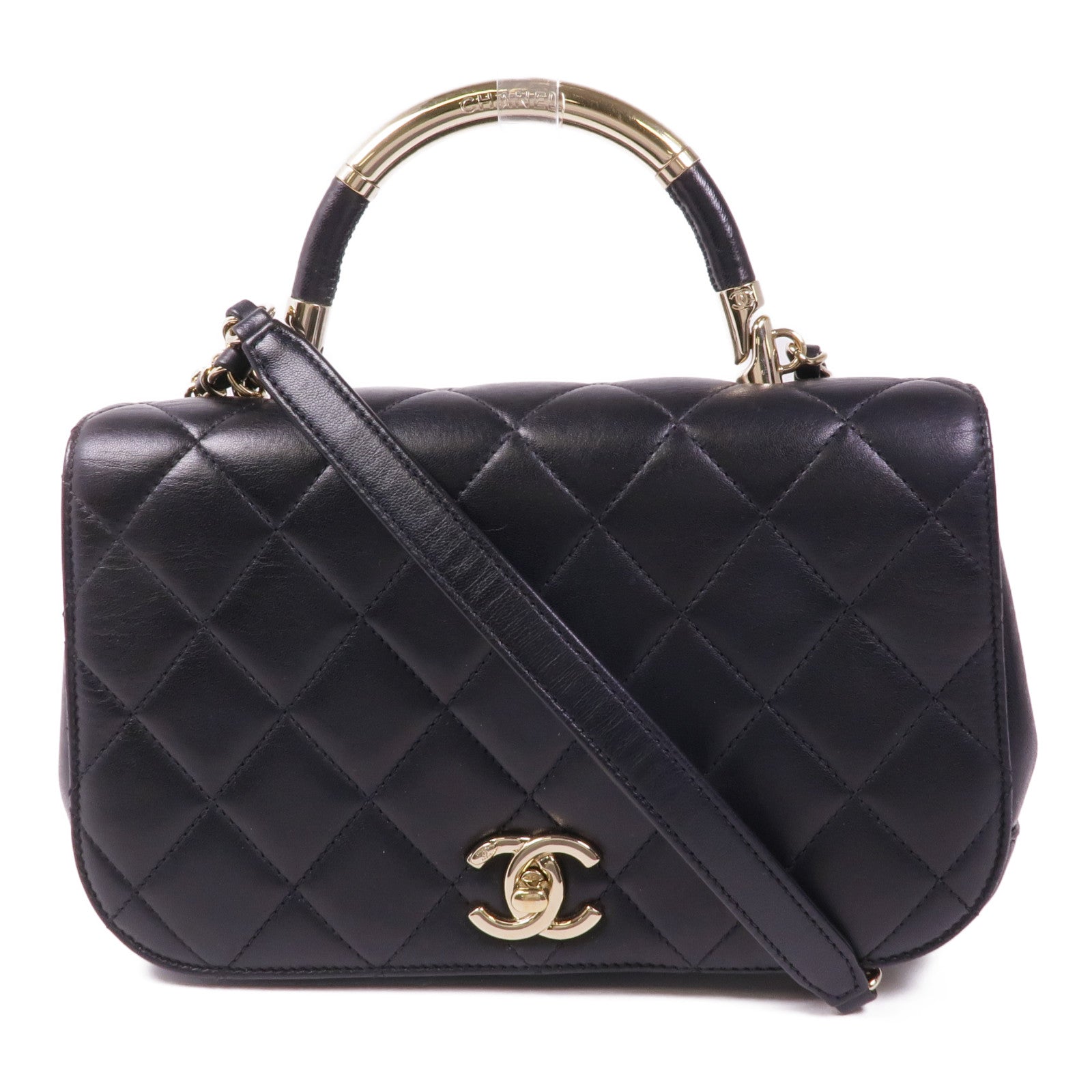 CHANEL 羊皮皮革Chain Shoulder金扣鏈帶肩背袋