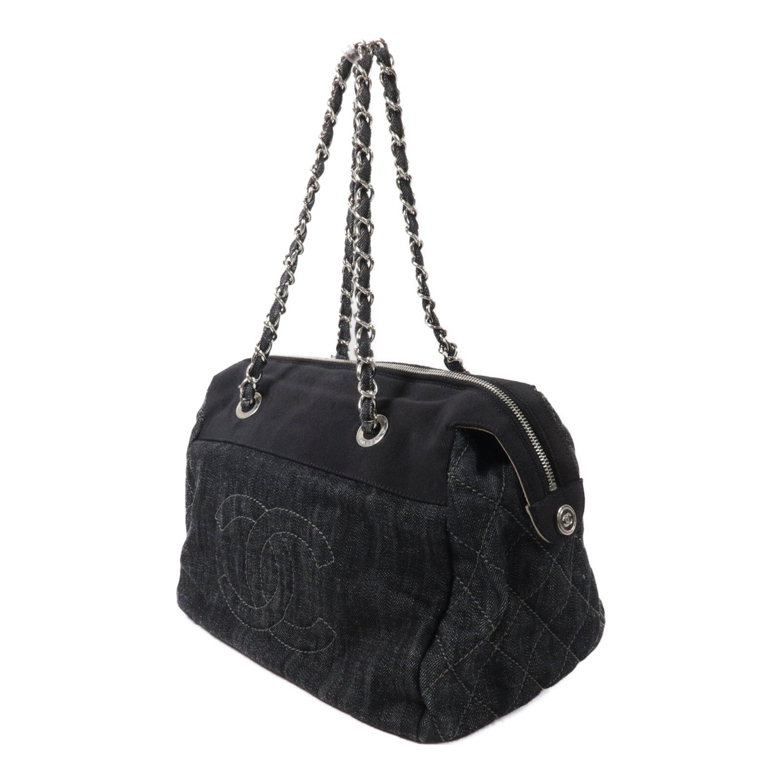 CHANEL 帆布/牛仔布Chain Shoulder鏈帶肩背袋