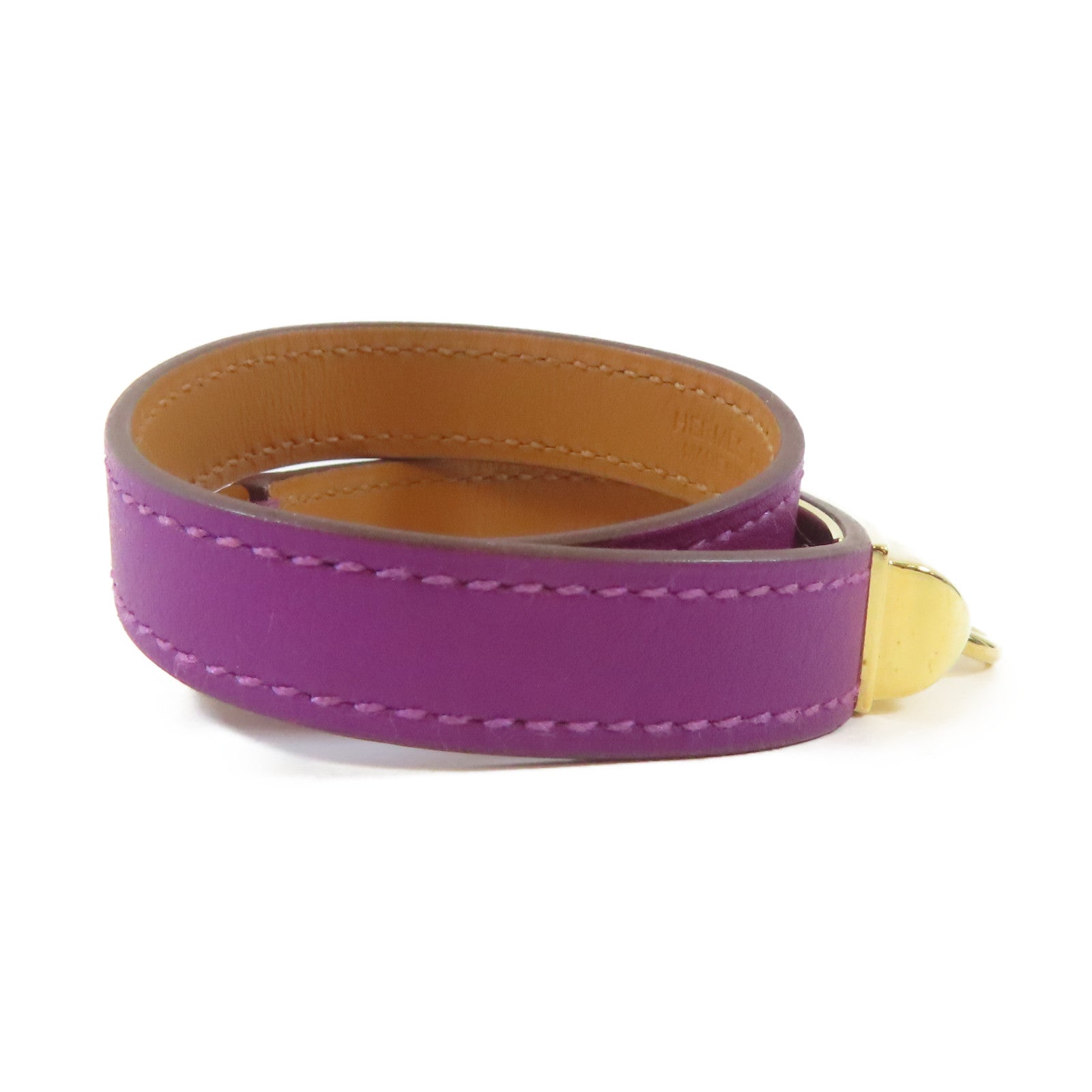 HERMES Swift皮革Rivale Double Tour Bracelet手鐲Anemone/海葵紫色/金色Hermes#XS/#14.5cm