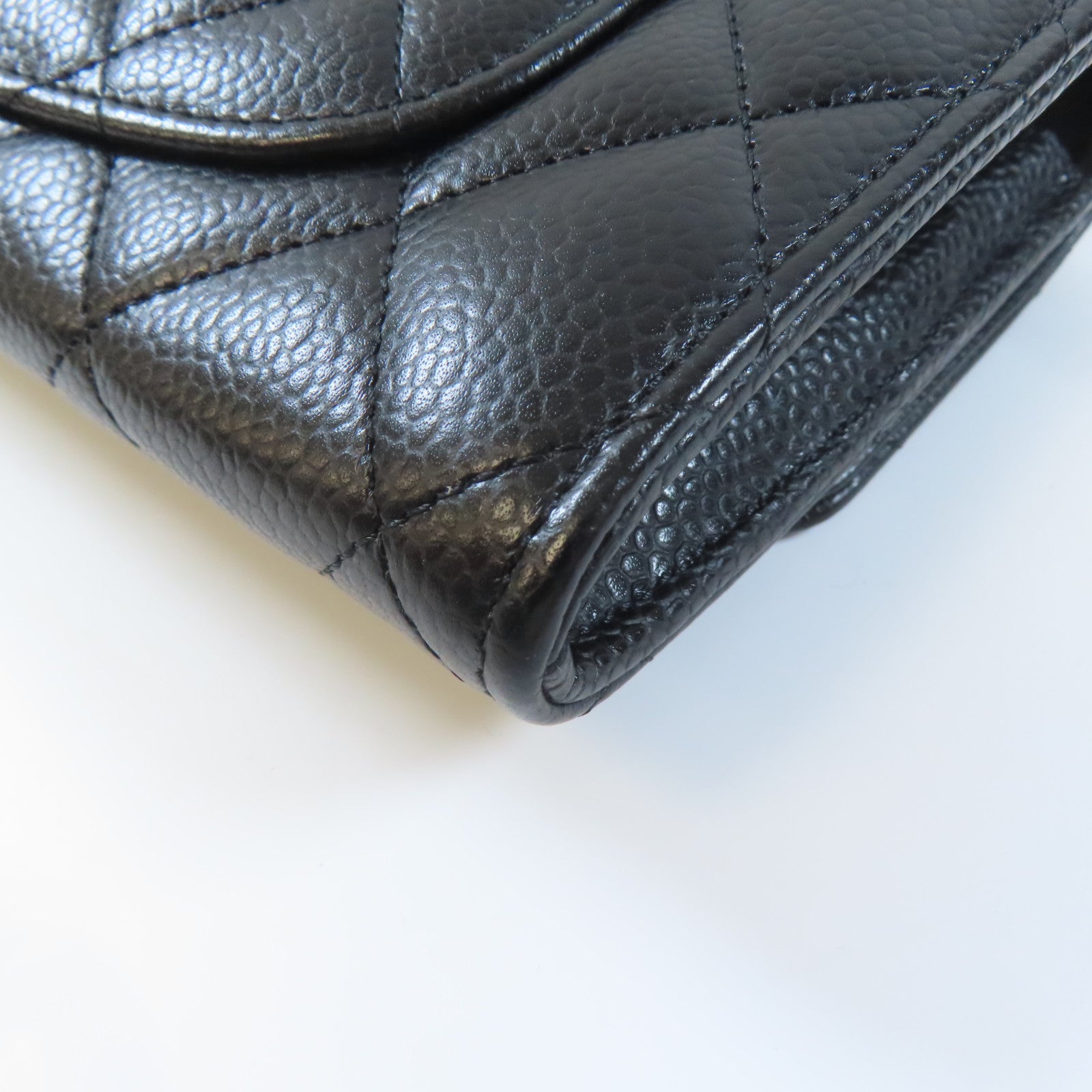 CHANEL 菱格牛皮皮革Long Wallet金扣長錢包黑色