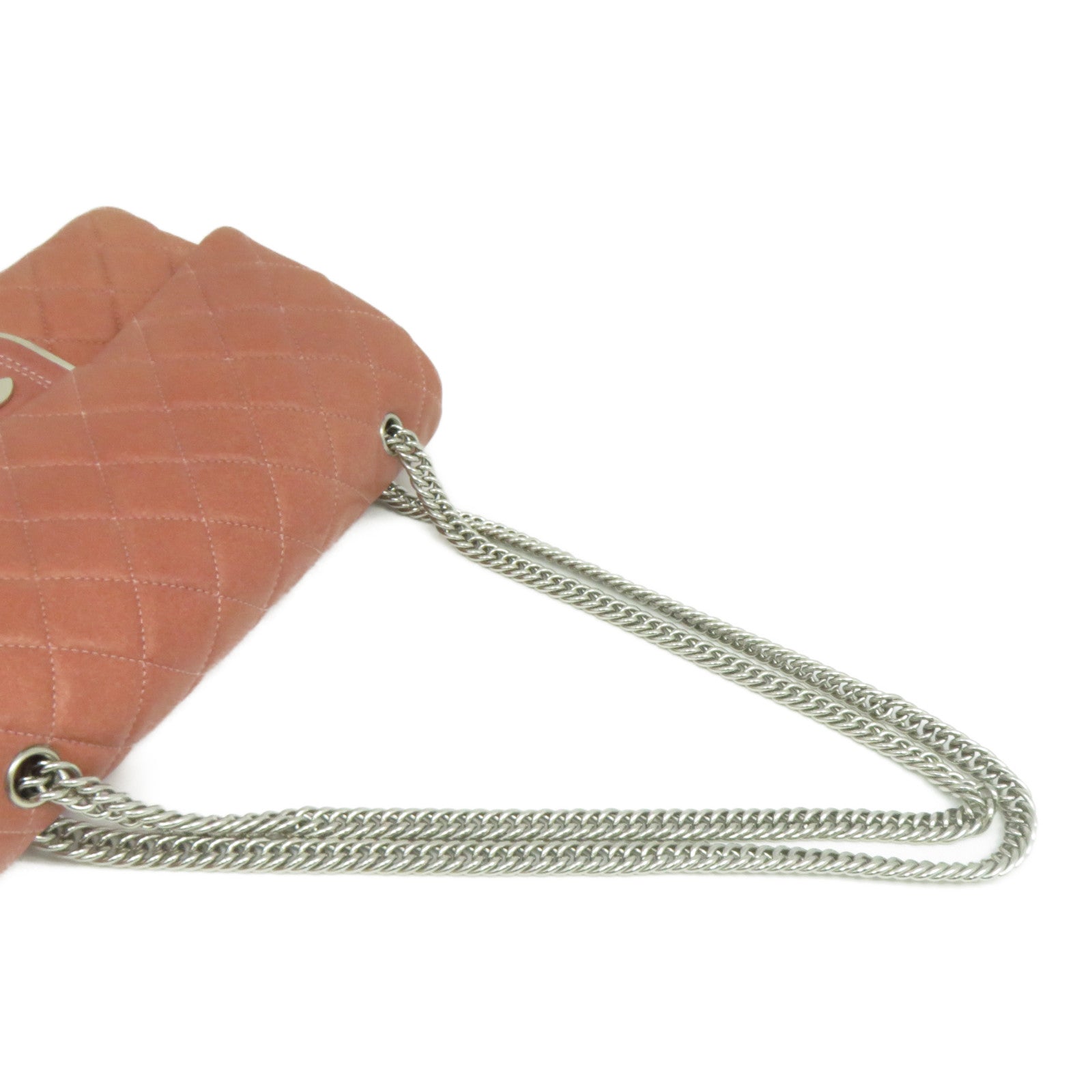 CHANEL **【清倉大減價】菱格皮革Chain Shoulder銀扣鏈帶肩背袋粉紅色