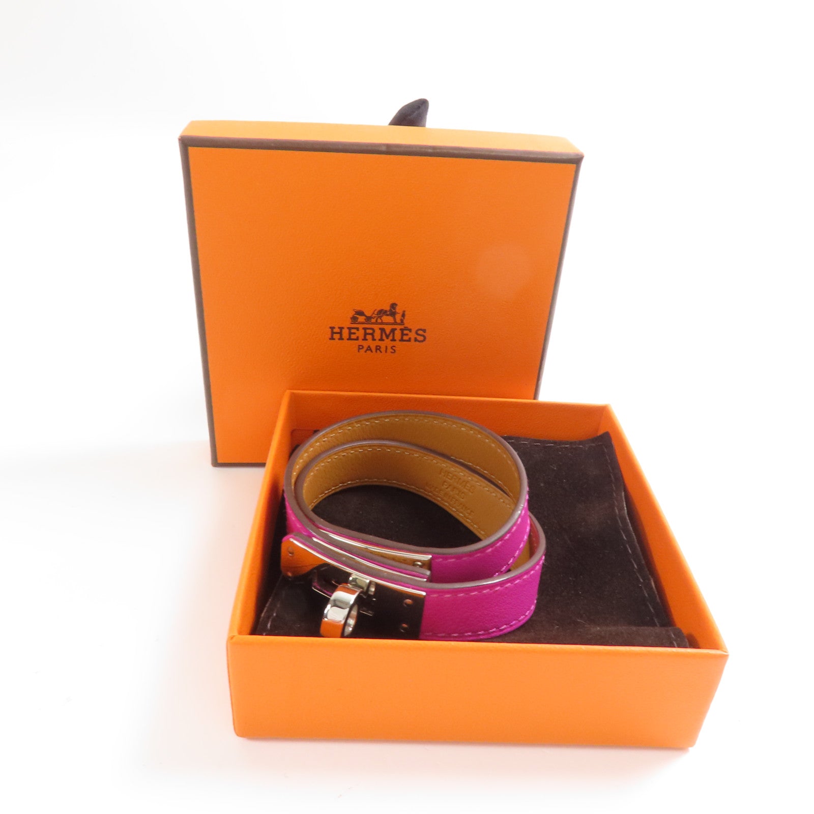 HERMES Swift皮革Kelly Double Tour銀扣手鐲Purple