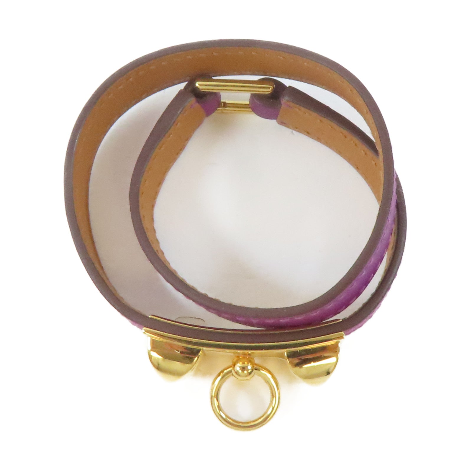 HERMES Swift皮革Rivale Double Tour Bracelet手鐲Anemone/海葵紫色/金色Hermes#XS/#14.5cm