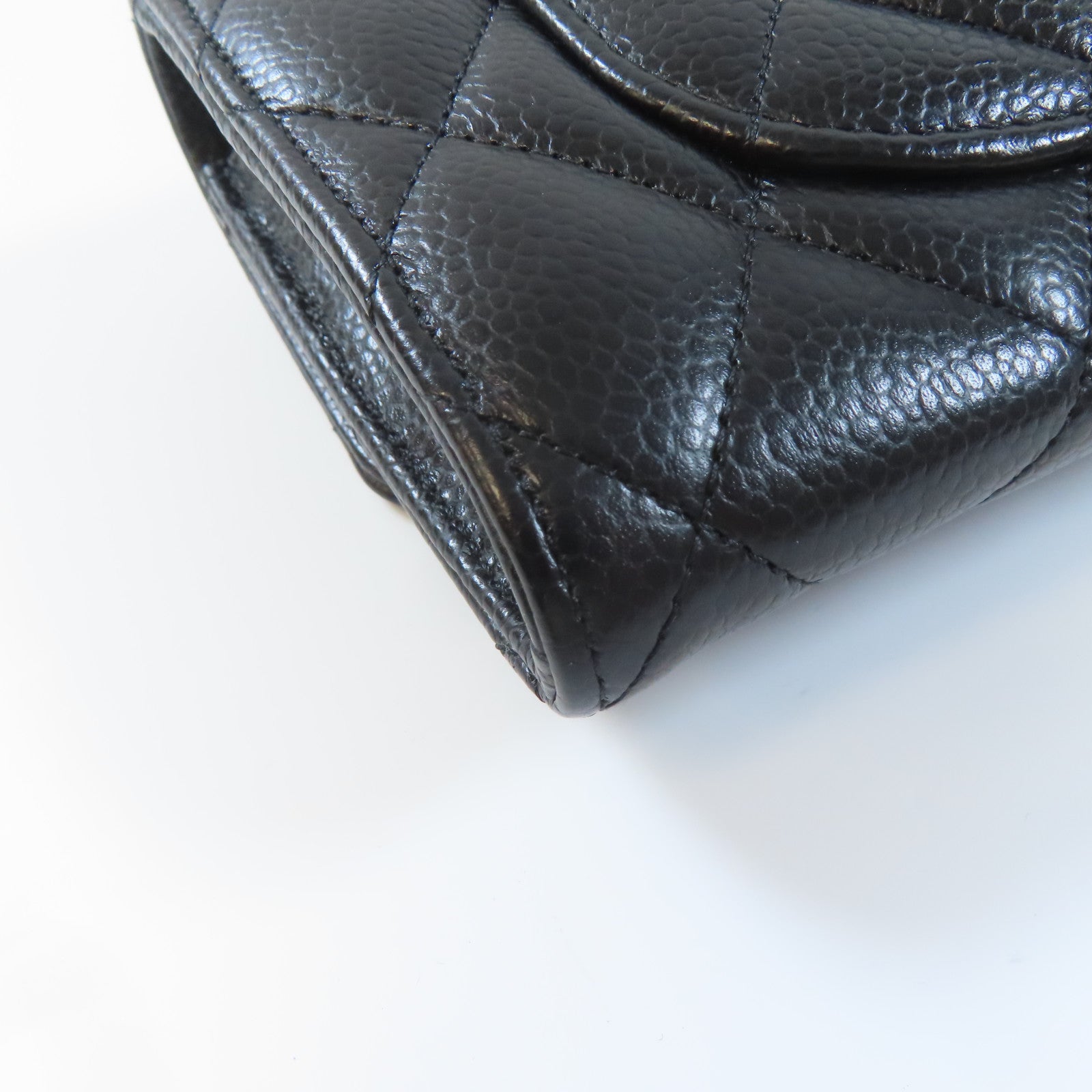 CHANEL 菱格牛皮皮革Long Wallet金扣長錢包黑色