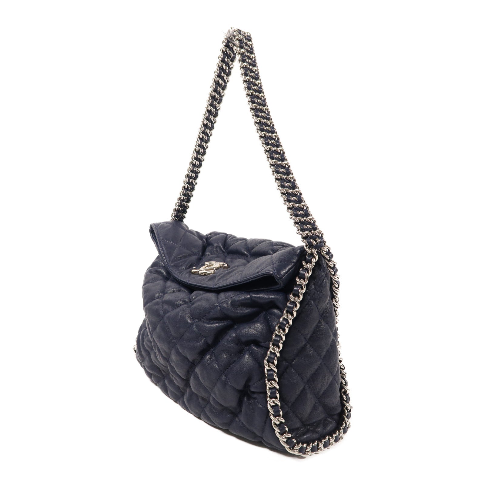 CHANEL 牛皮皮革Chain Shoulder銀扣鏈帶肩背袋