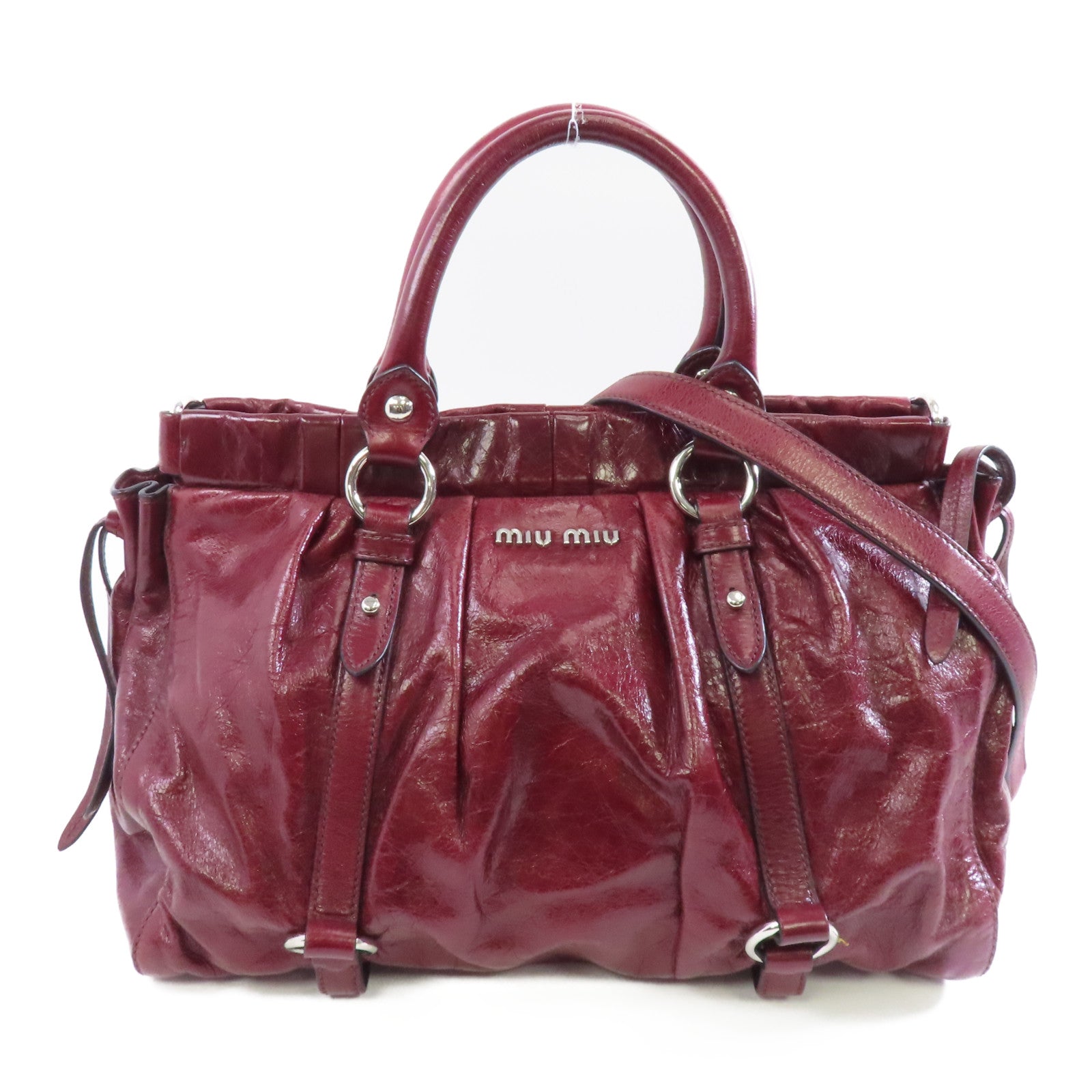 Miu Miu 牛皮皮革2 Way Shoulder銀扣手挽肩背兩用袋紅色