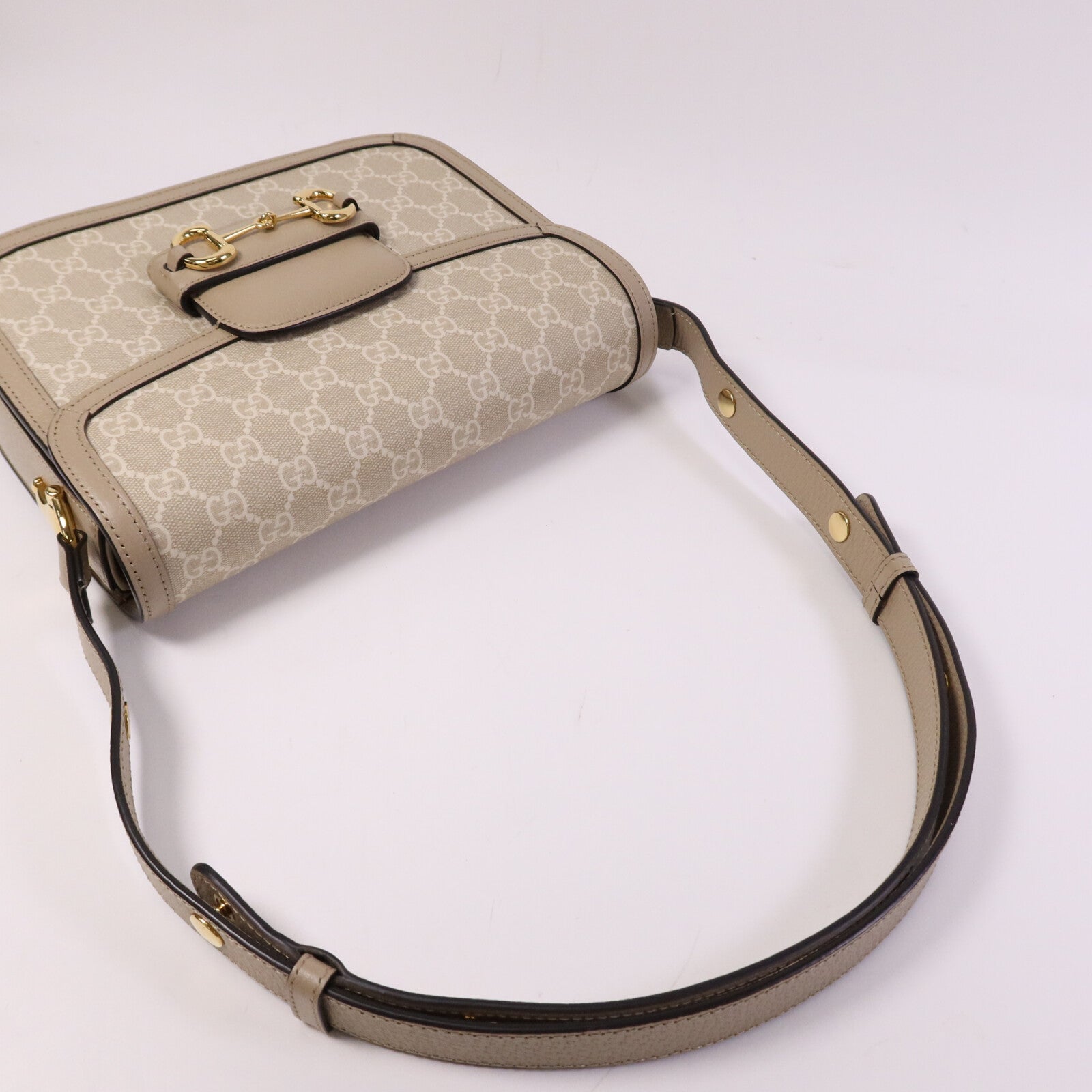 GUCCI 塗層帆布Horsebit 1955 MM金扣肩背袋
