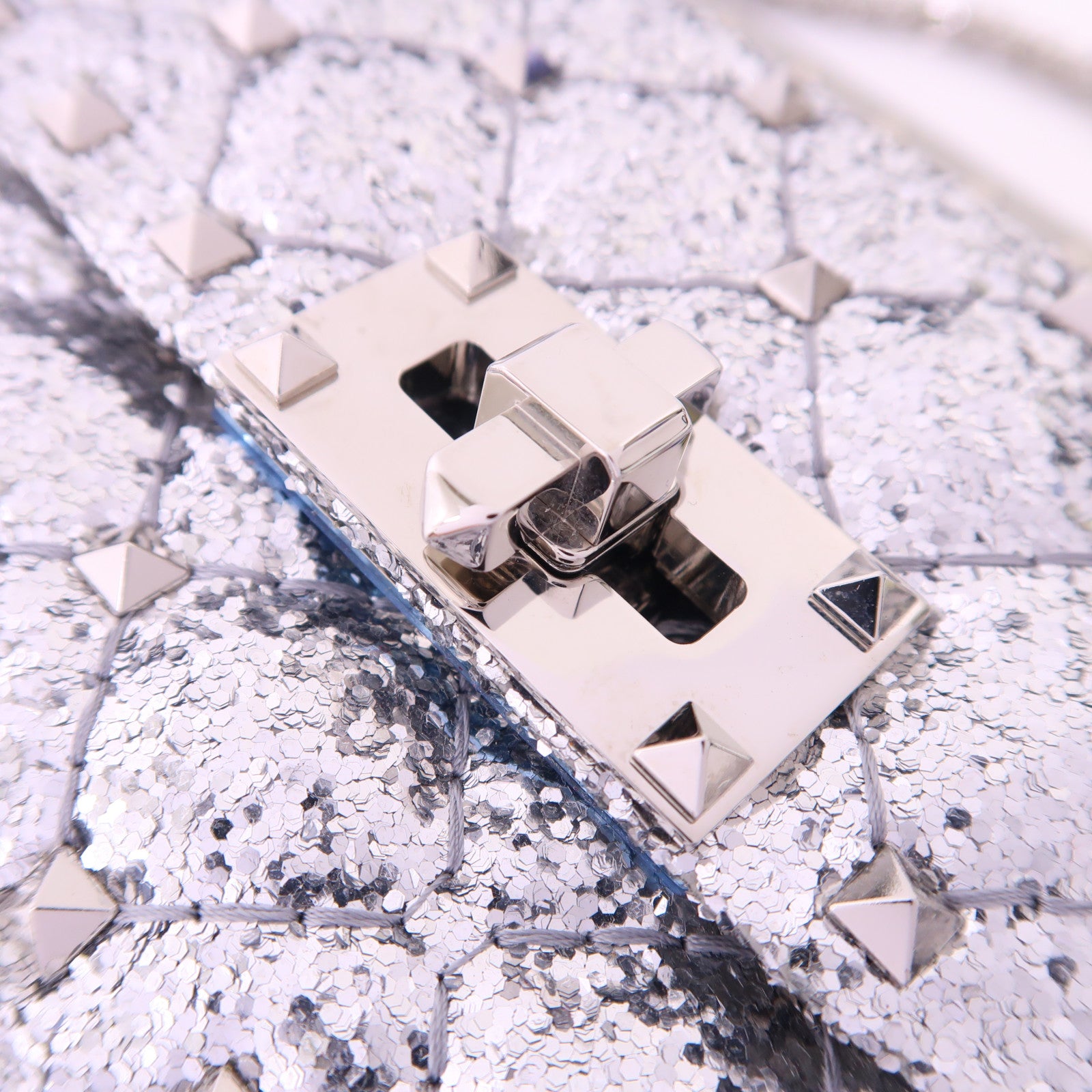 Valentino 皮革/亮片Mini Rockstud銀扣手挽肩背兩用袋