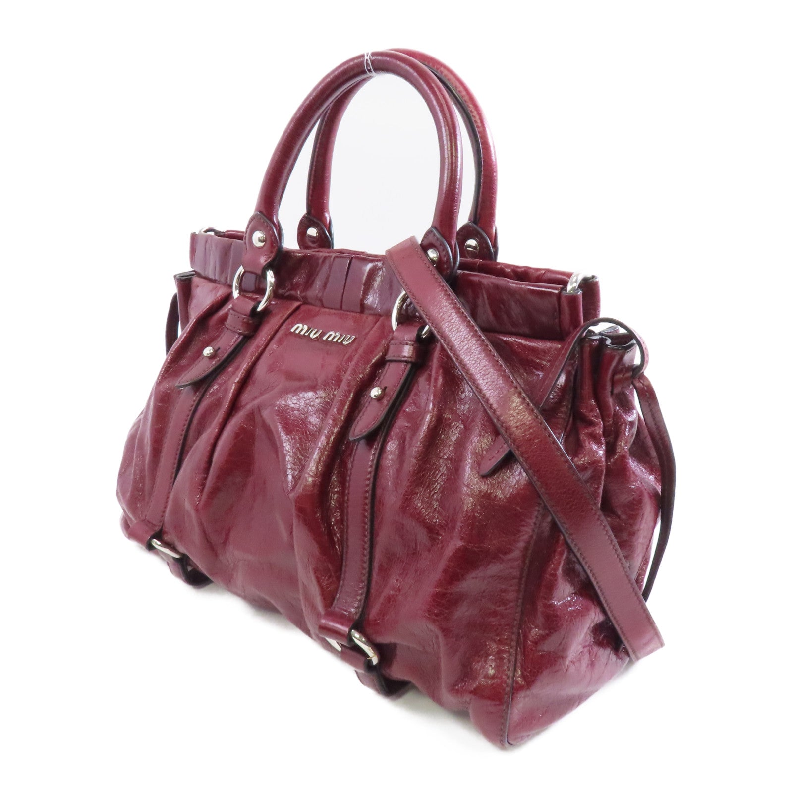Miu Miu 牛皮皮革2 Way Shoulder銀扣手挽肩背兩用袋紅色