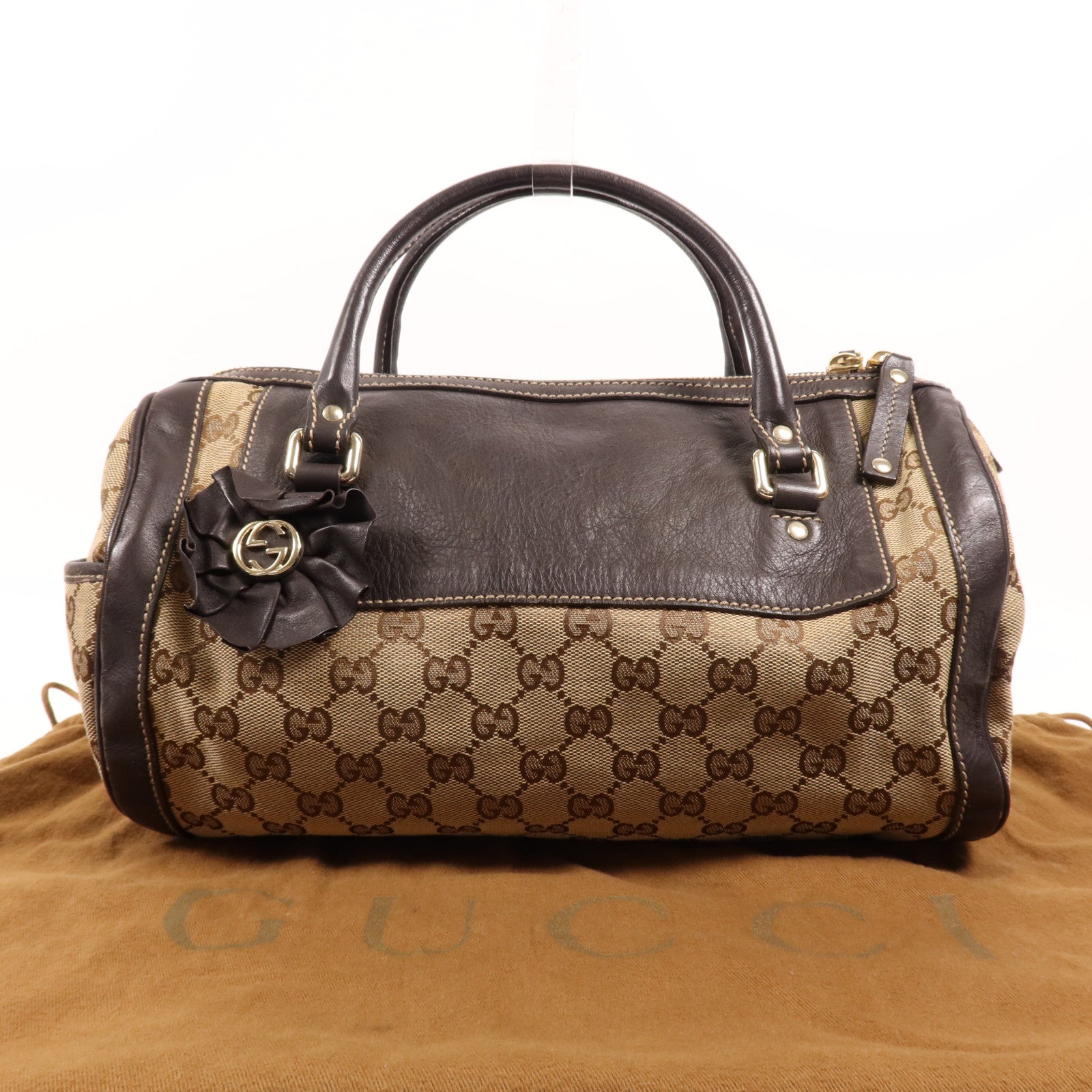 GUCCI 帆布Trophy金扣手挽袋