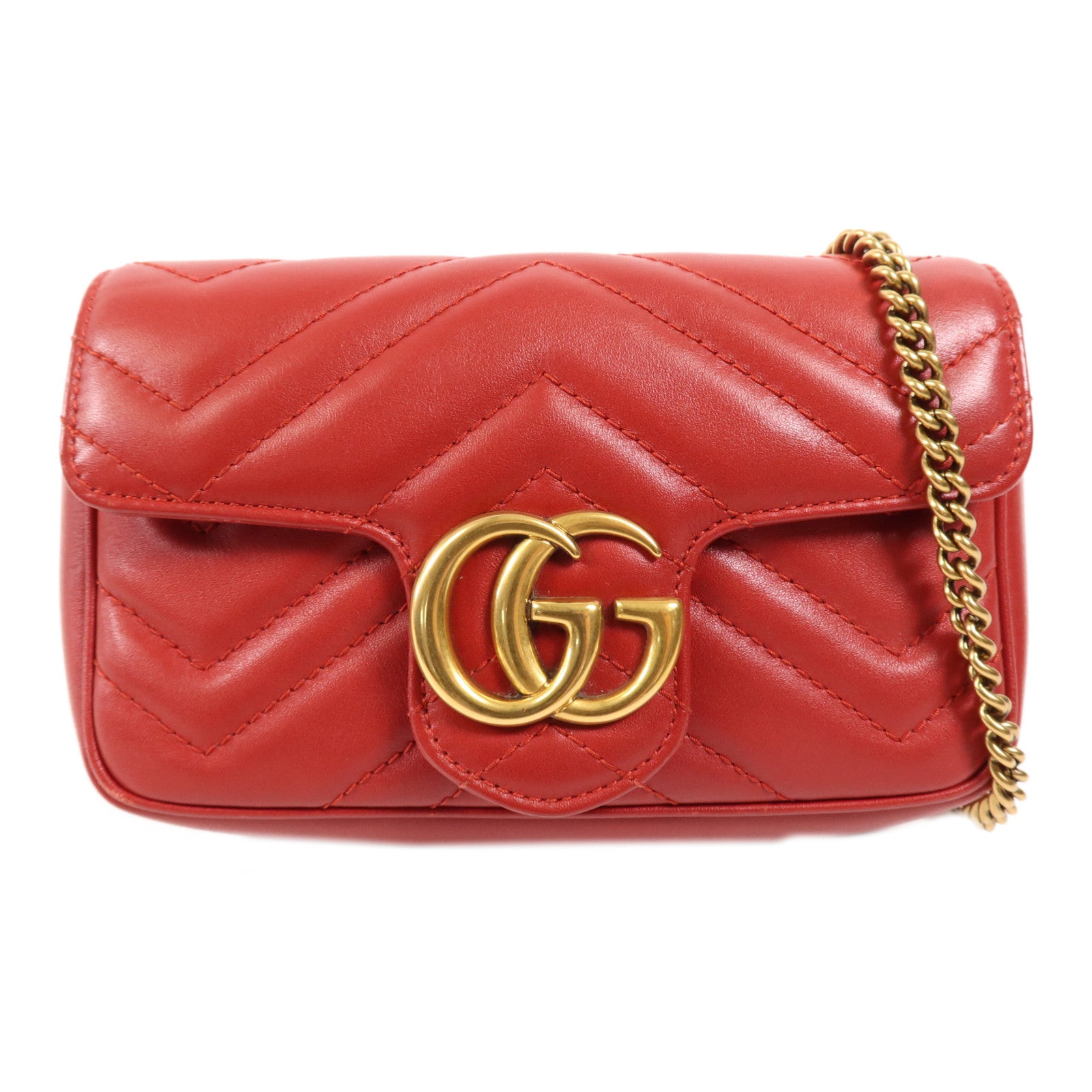 GUCCI 羊皮皮革GG Marmont Super Mini金扣鏈帶肩背袋