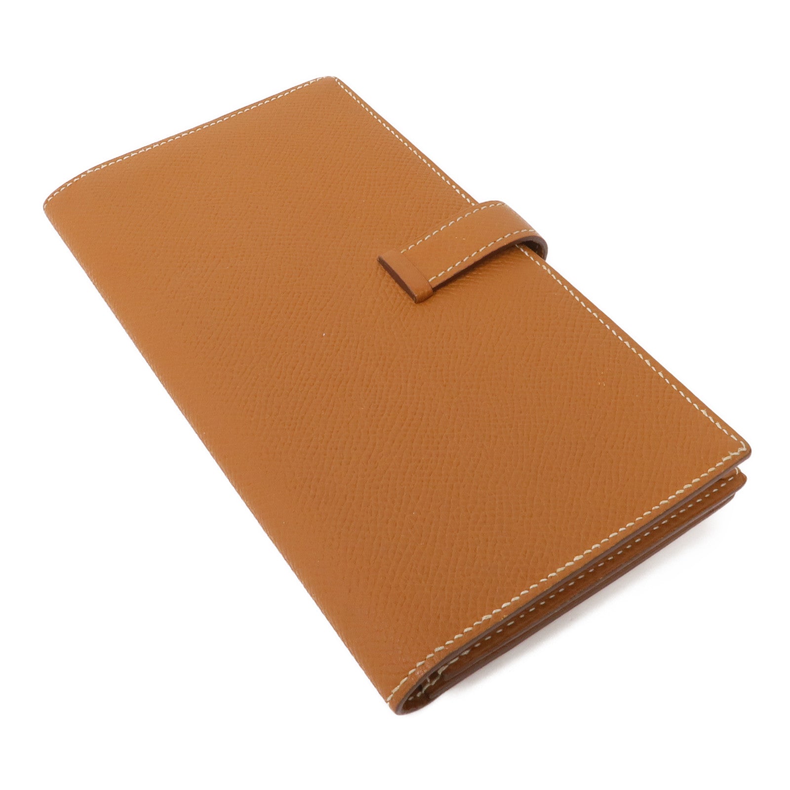 HERMES Epsom皮革Bearn W Snap銀扣長錢包Gold