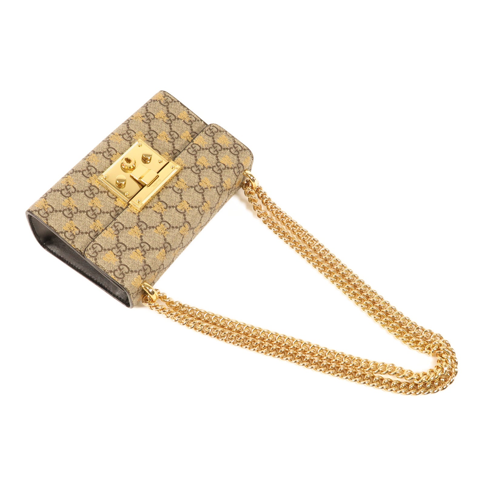 GUCCI 牛皮皮革PVC Padlock GG Chain Shoulder金扣鏈帶肩背袋