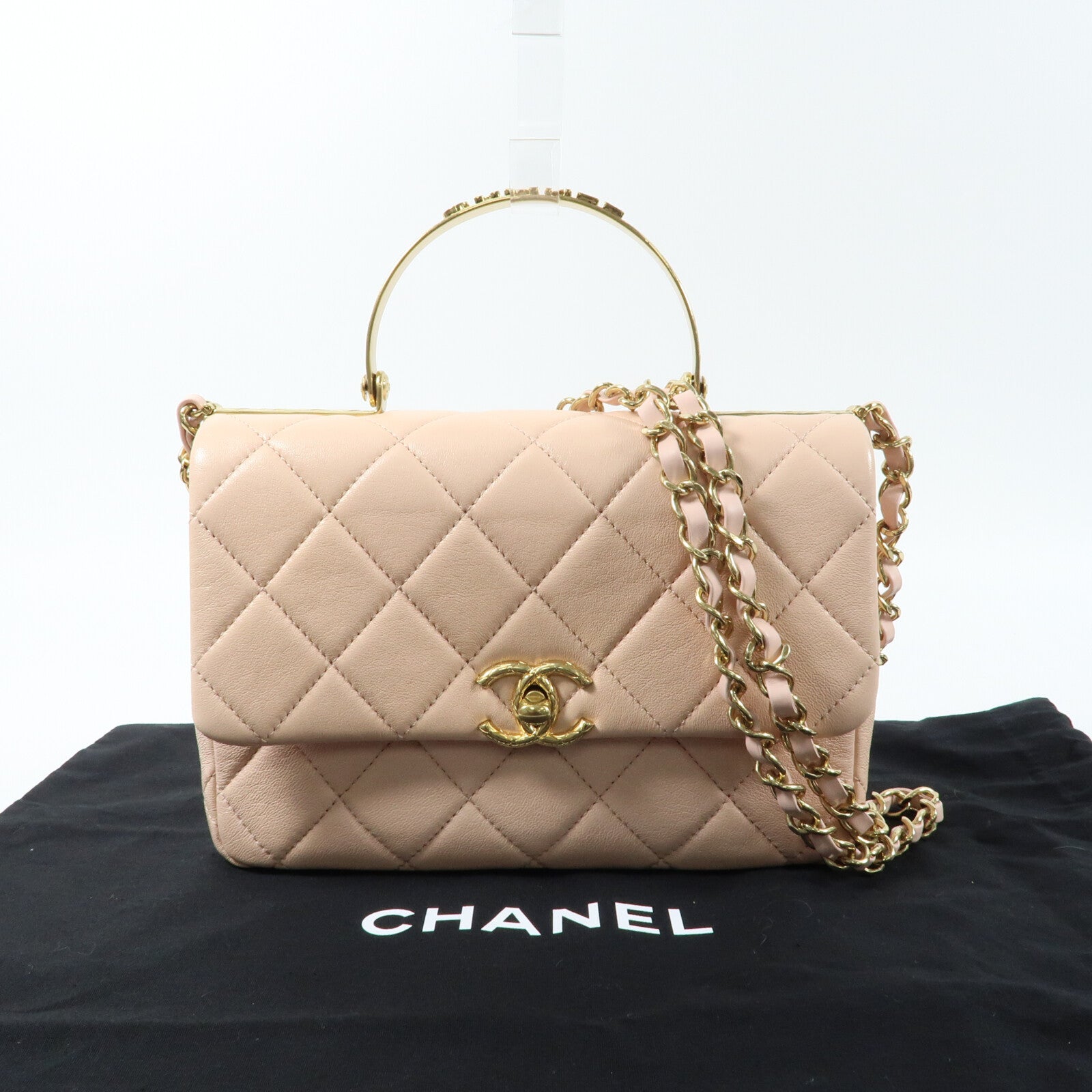 CHANEL 牛皮皮革CoCo Crush Handle Bag金扣鏈帶手挽肩背兩用袋