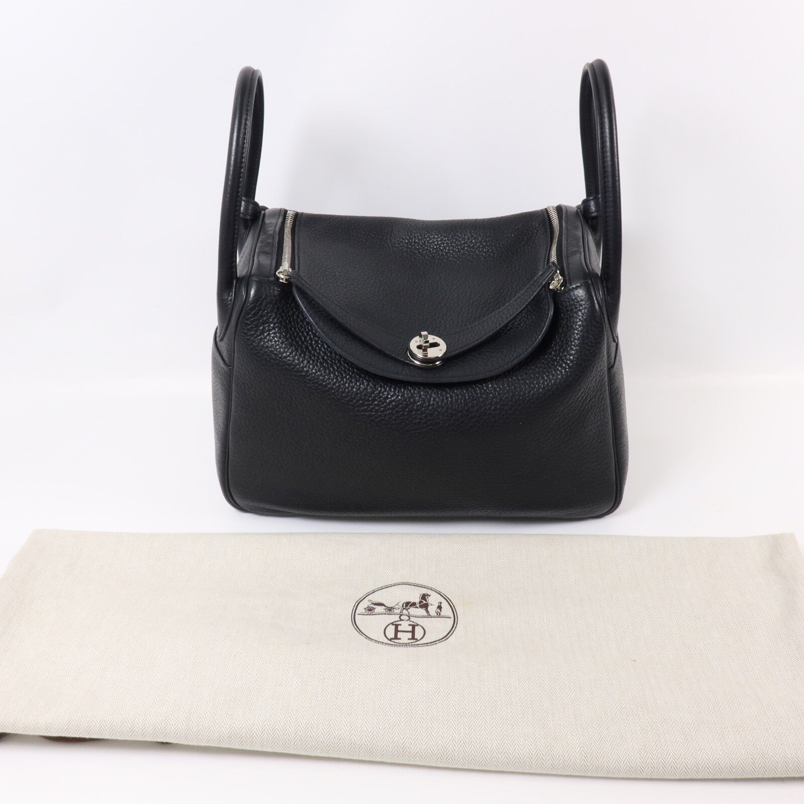 HERMES Clemence皮革Lindy 30手挽肩背兩用袋Noir