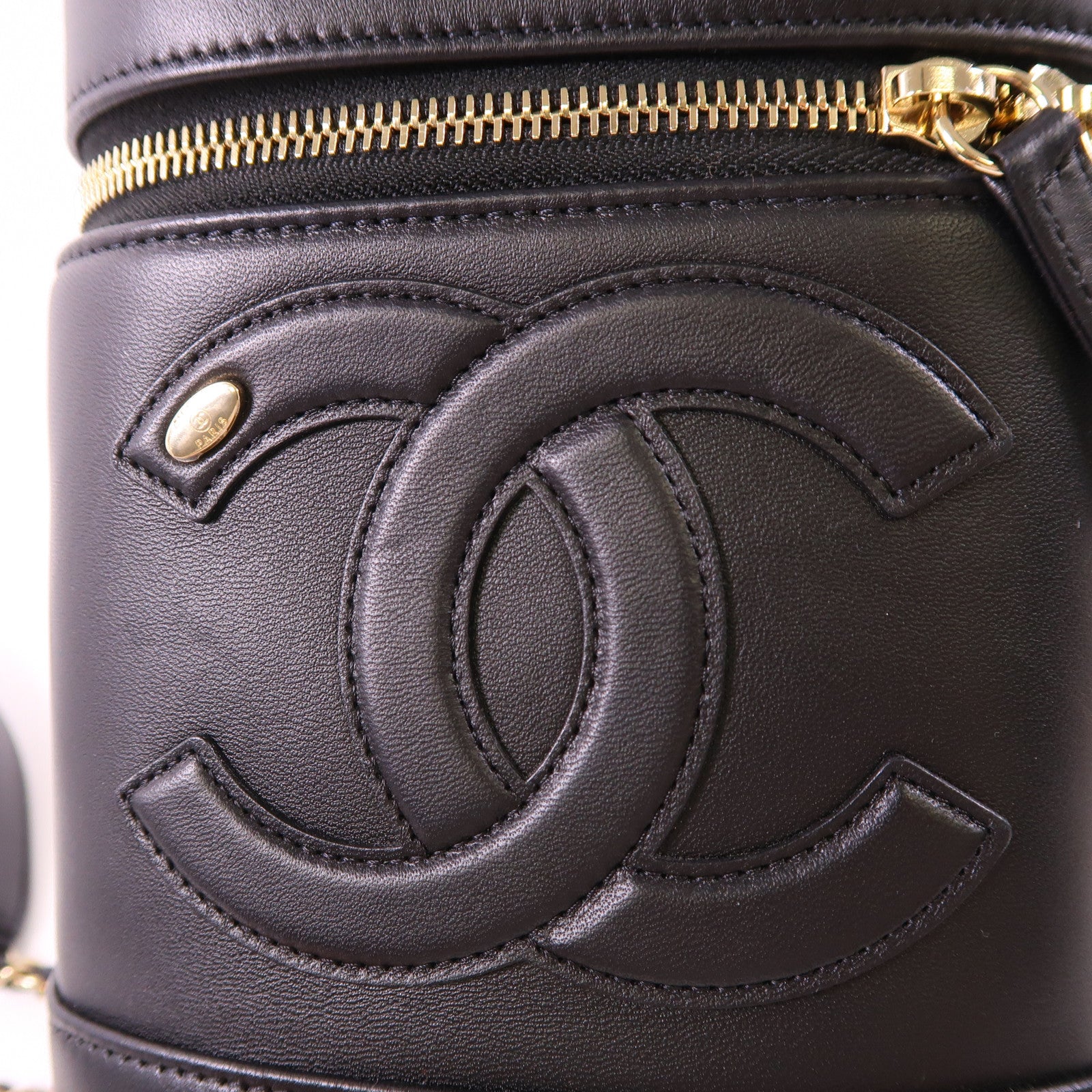 CHANEL CC GHW Vanity Case Chain 2 Way Bag AS0323 Calfskin Leather Black