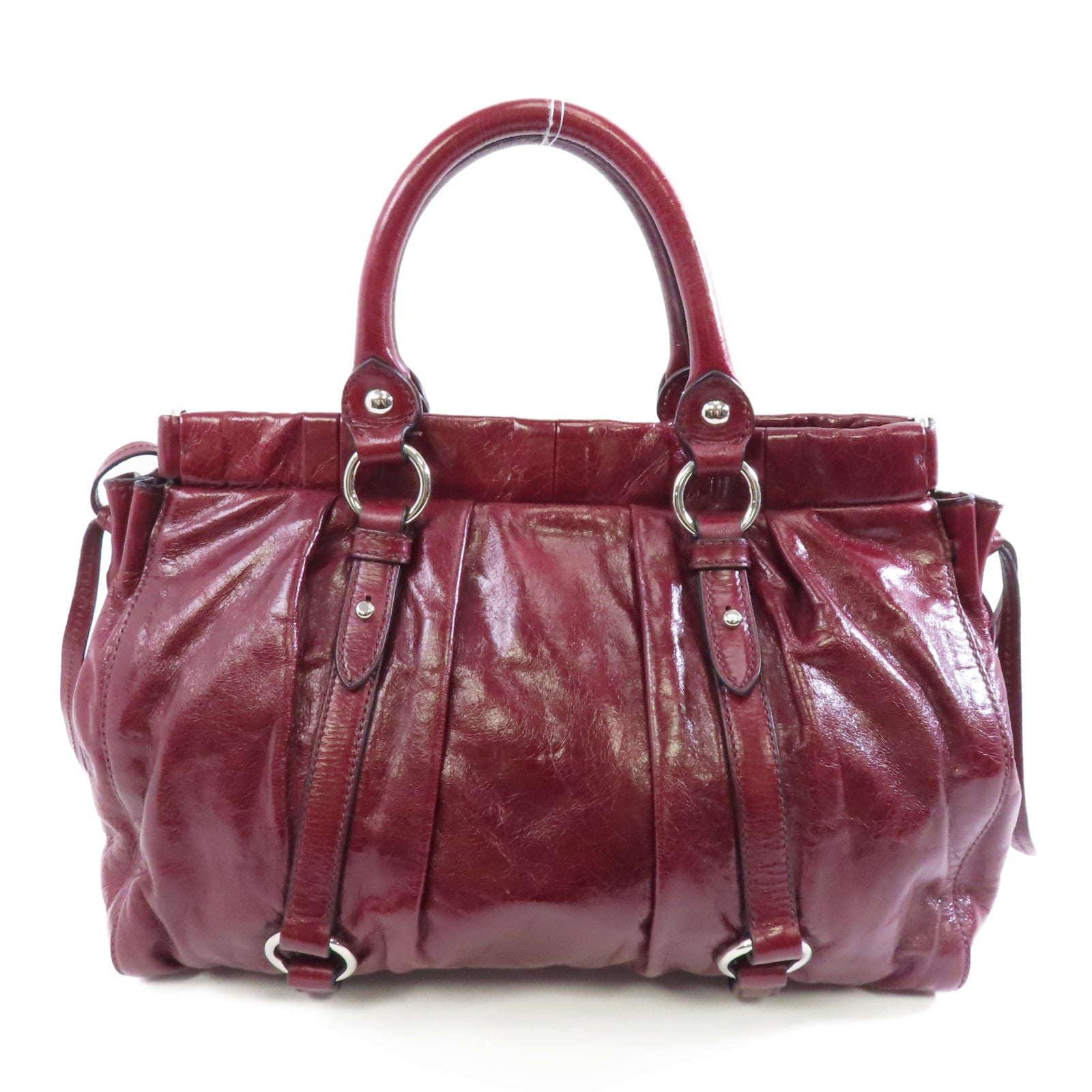 Miu Miu 牛皮皮革2 Way Shoulder銀扣手挽肩背兩用袋紅色