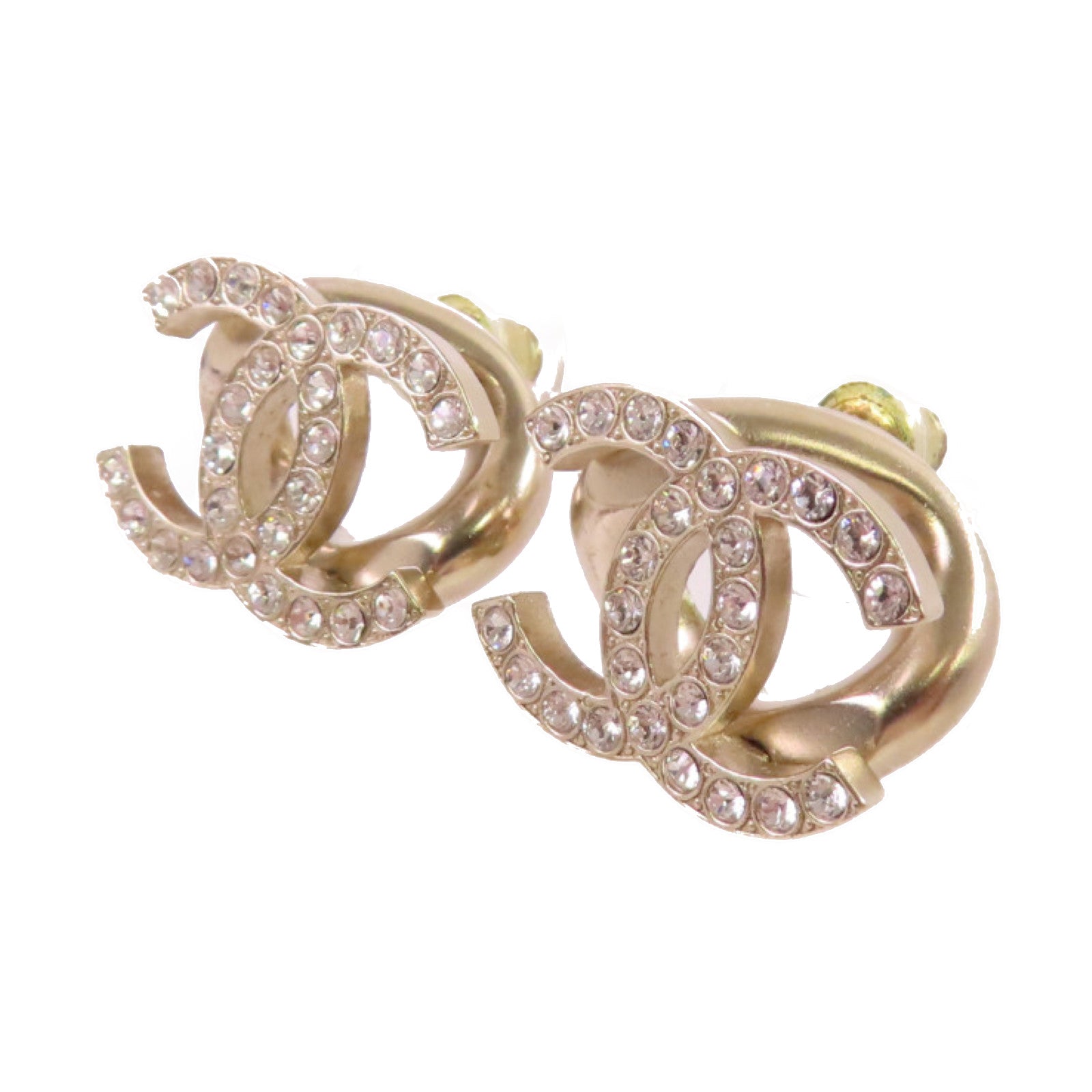 CHANEL 金屬/水鑽CC Earring金扣耳環