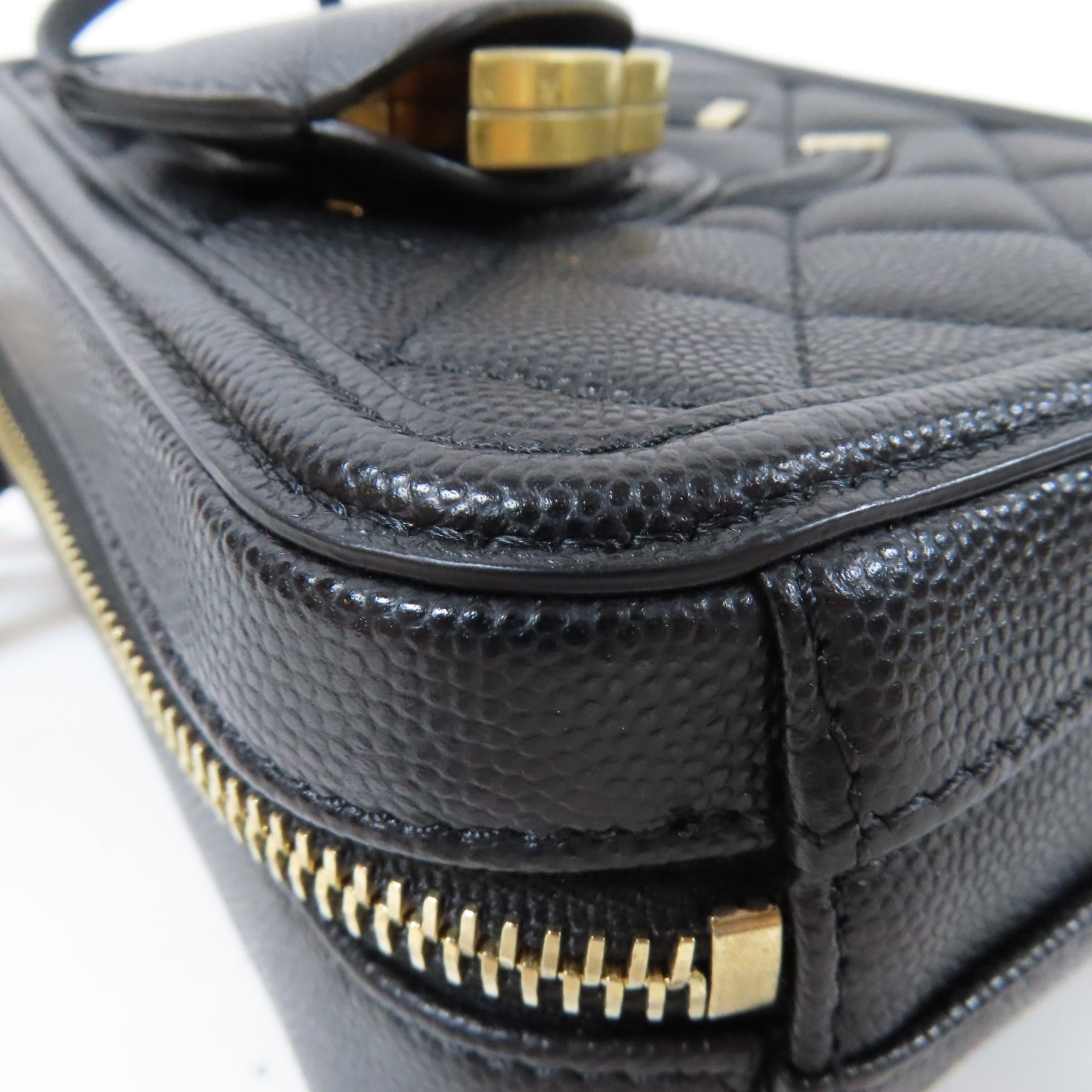 CHANEL 菱格Caviar皮革Vanity Case金扣手挽肩背兩用袋黑色