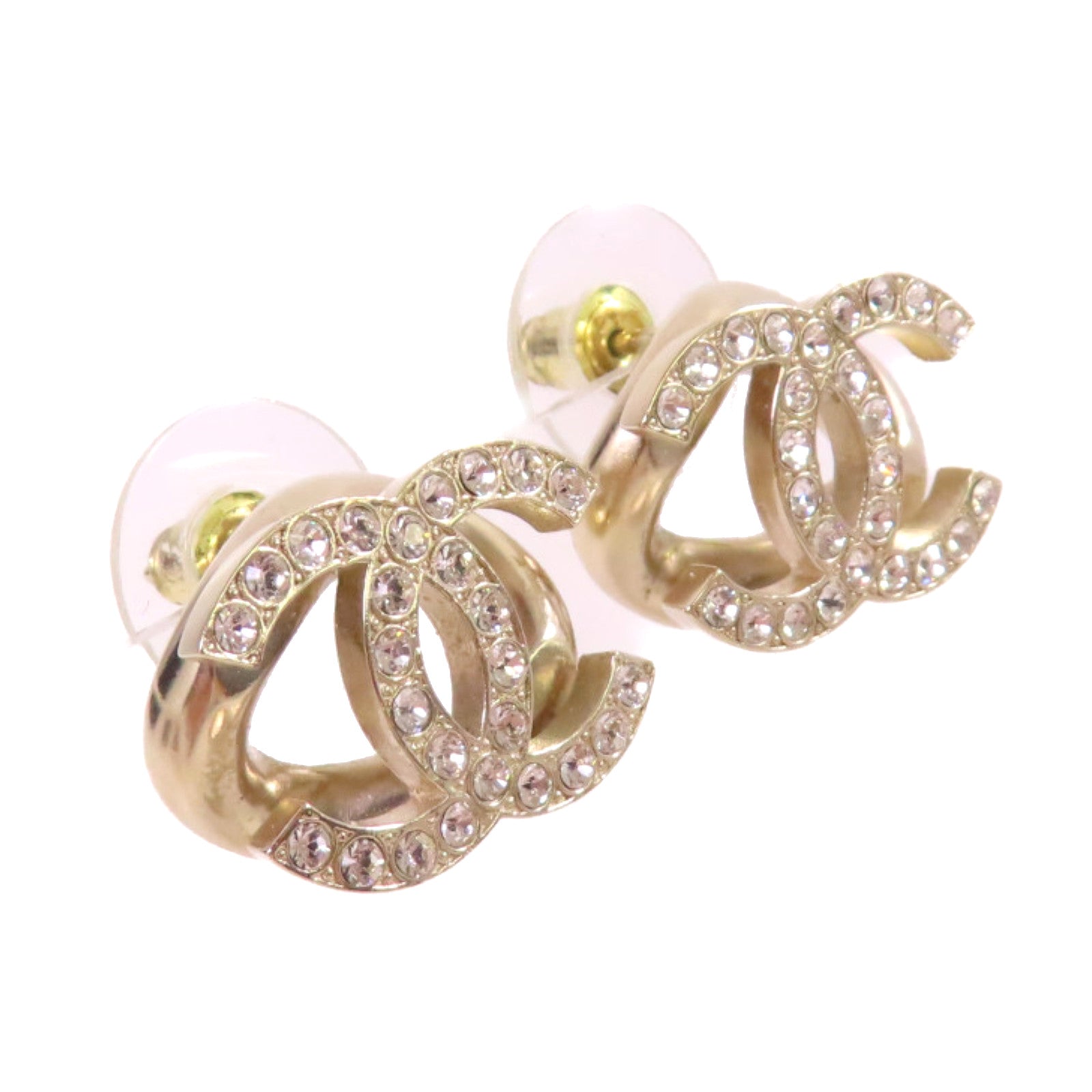 CHANEL 金屬/水鑽CC Earring金扣耳環