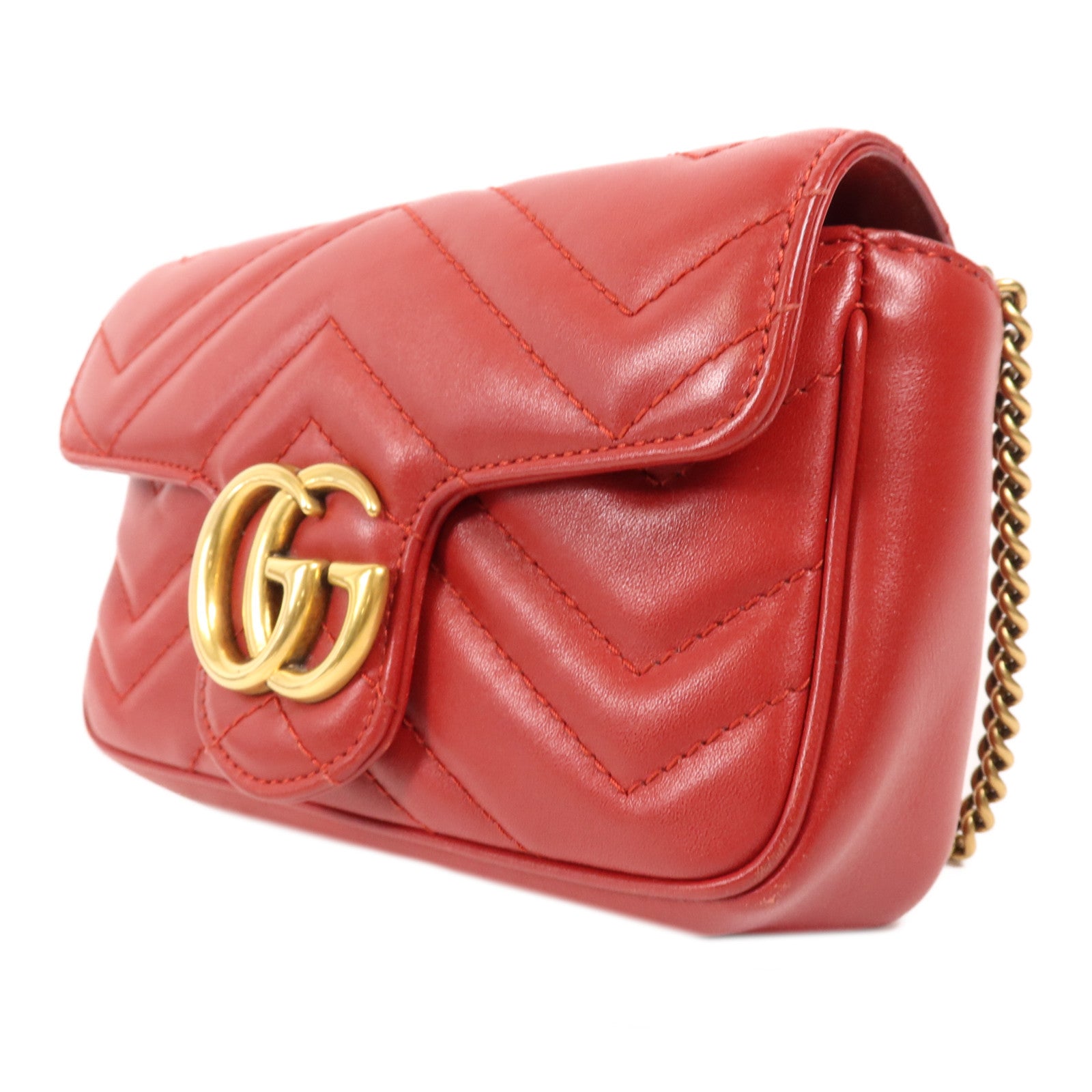 GUCCI 羊皮皮革GG Marmont Super Mini金扣鏈帶肩背袋