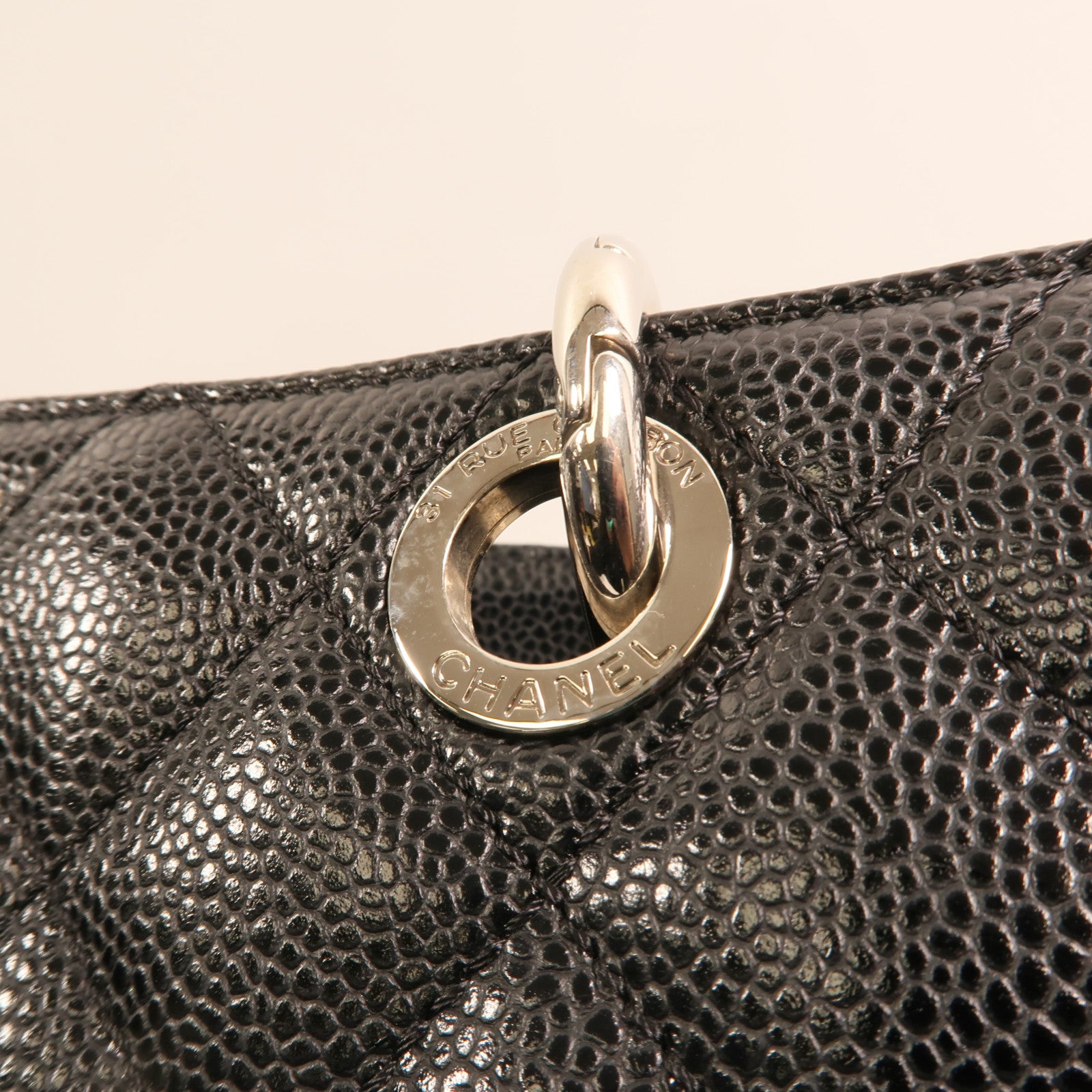 CHANEL 牛皮皮革GST Grand Shopping Tote Bag銀扣鏈帶肩背袋