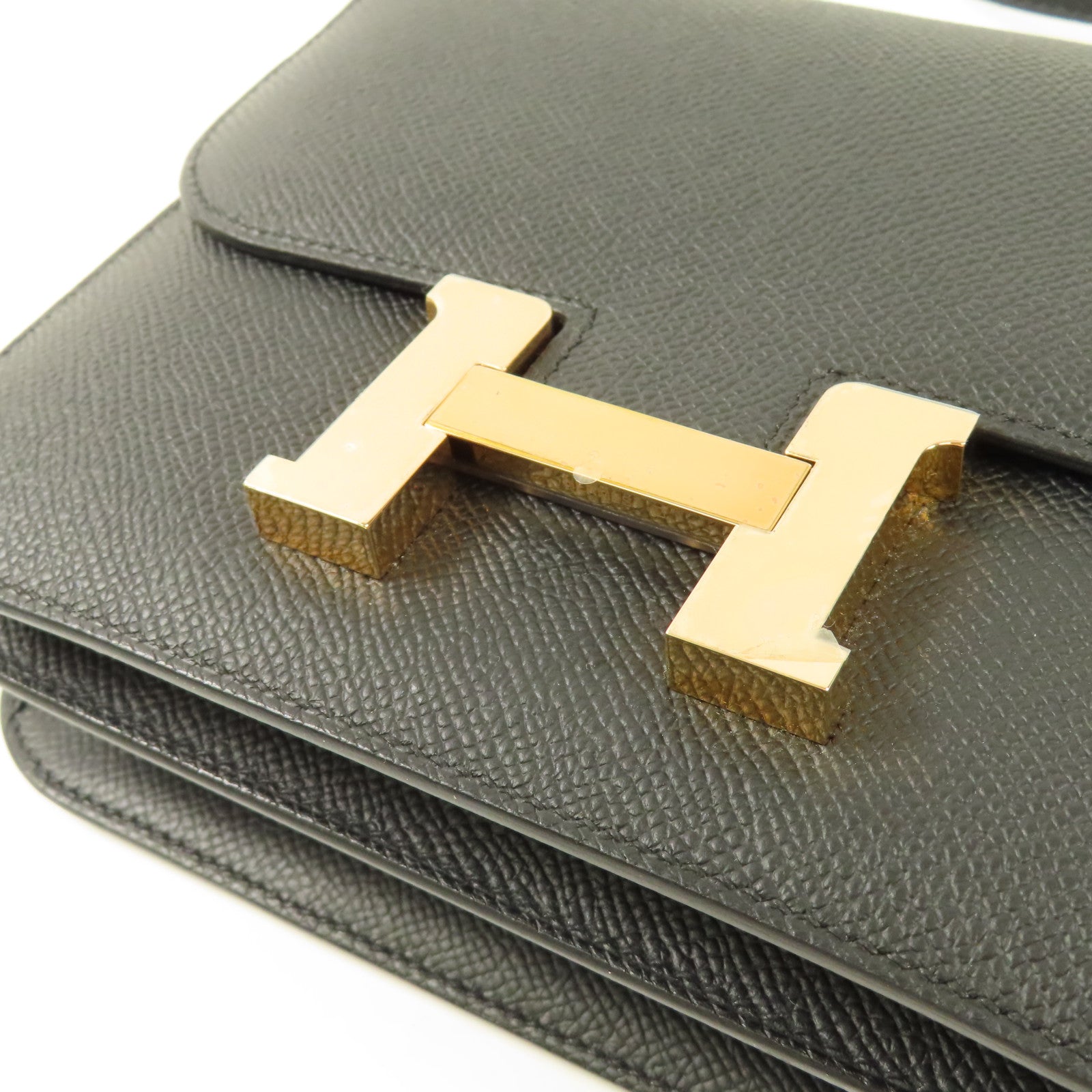 HERMES Epsom皮革Constance Mini玫瑰金扣手挽肩背兩用袋