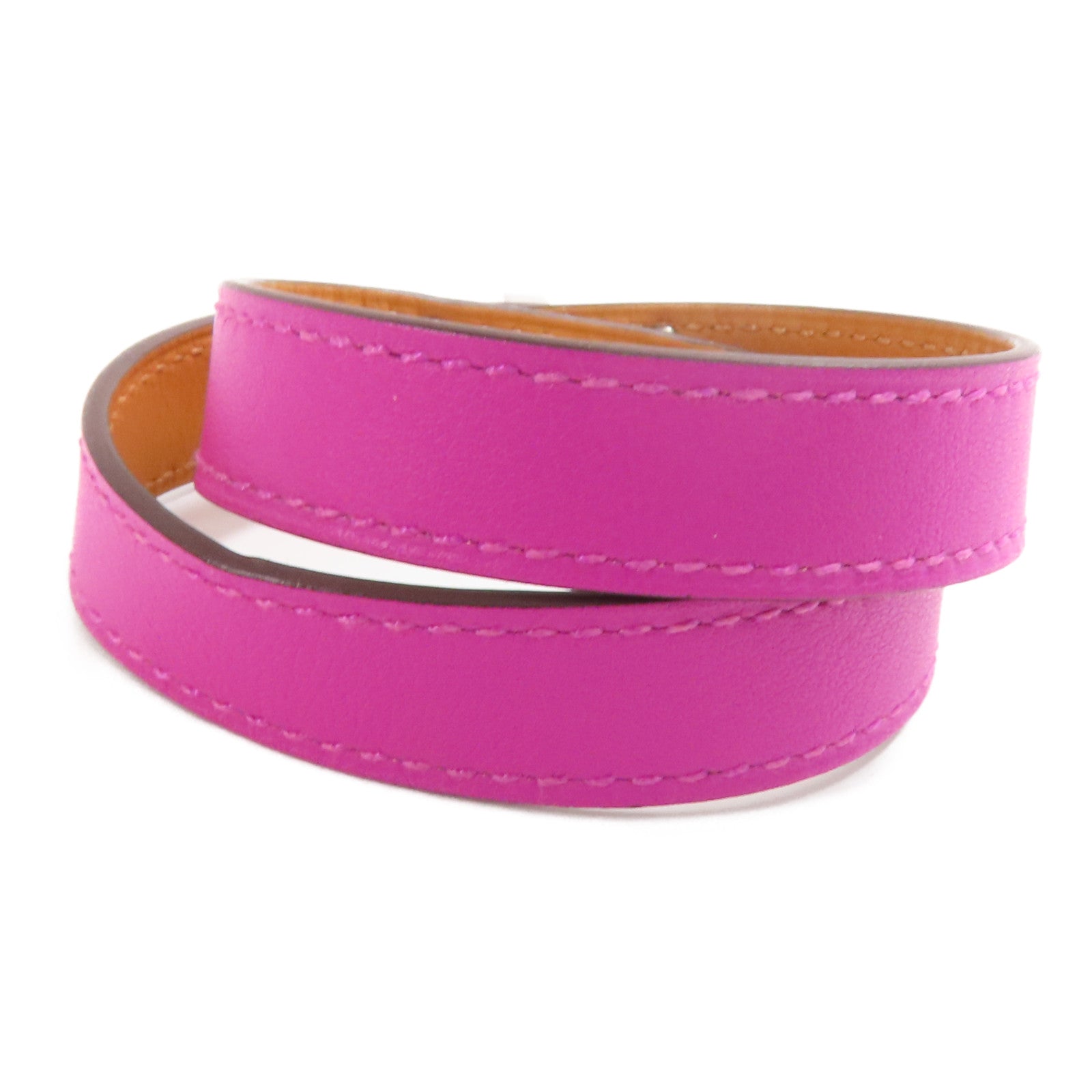 HERMES Swift皮革Kelly Double Tour銀扣手鐲Purple