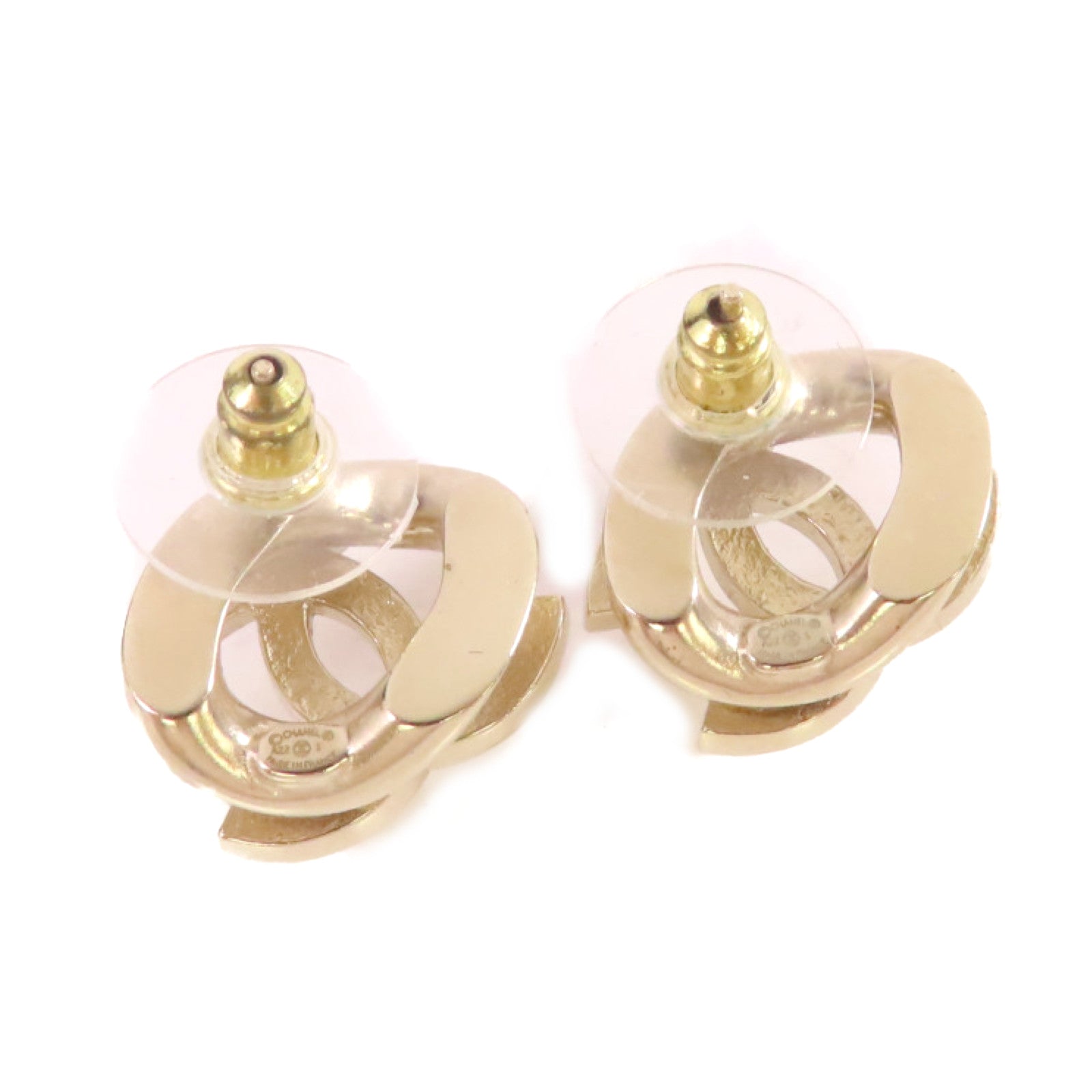 CHANEL 金屬/水鑽CC Earring金扣耳環