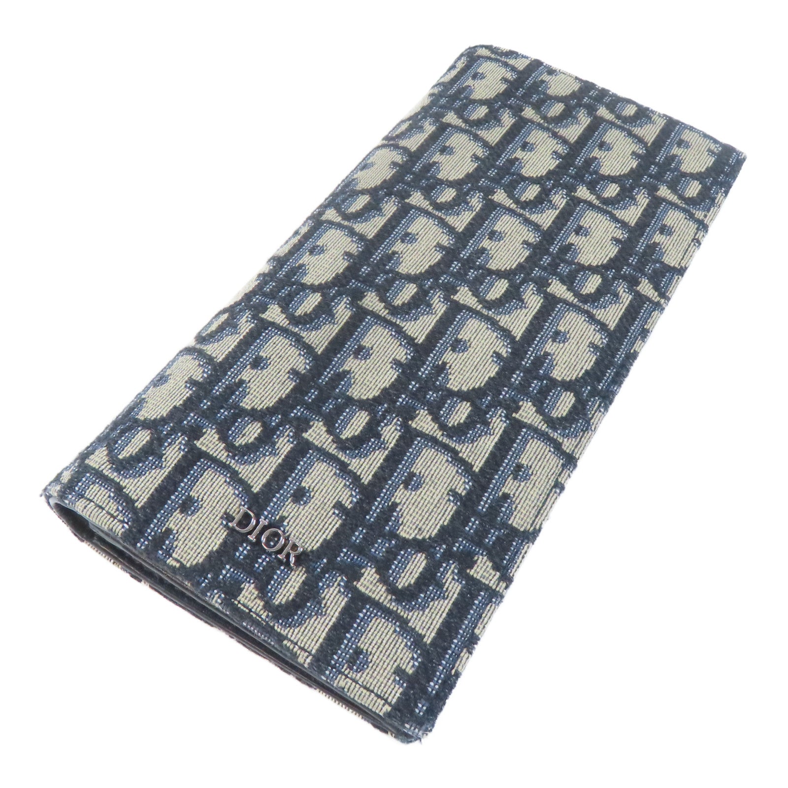 Dior 帆布Vertical Long Wallet銀扣長錢包藍色