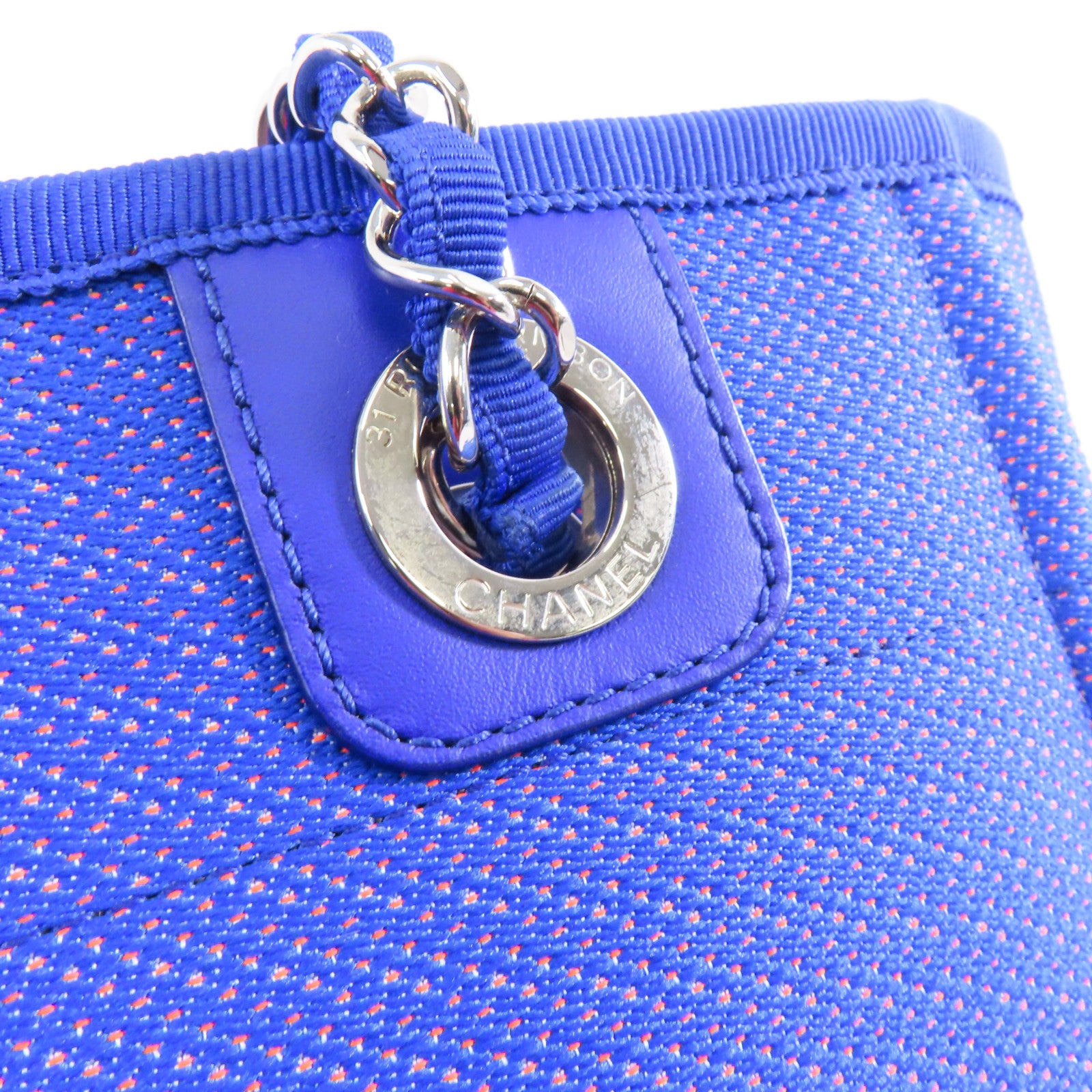 CHANEL 帆布Chain Shoulder Bag銀扣鏈帶肩背袋藍色