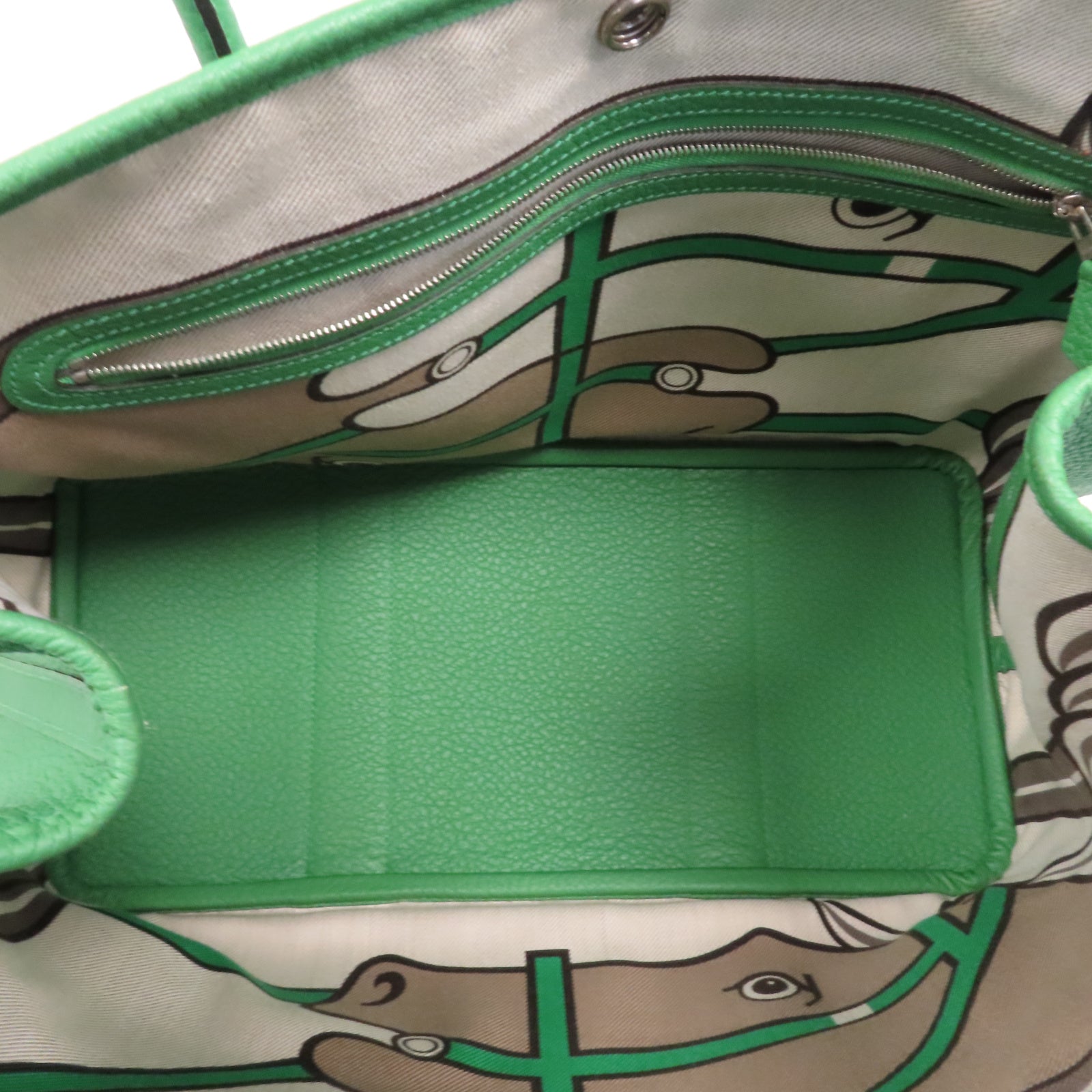 HERMES 【激減優惠】Negonda皮革Garden Party PM銀扣手挽袋Bamboo竹子綠色