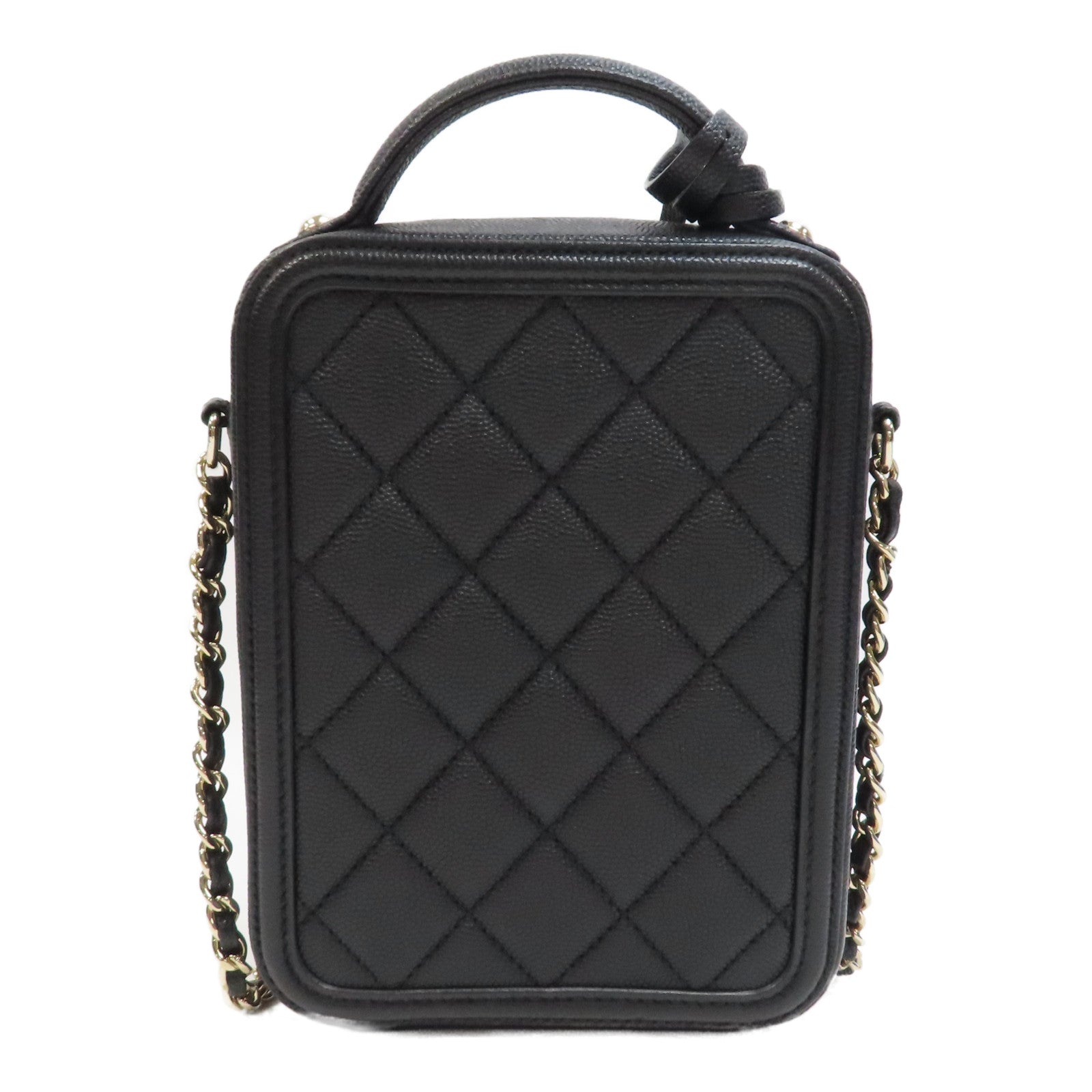 CHANEL 菱格Caviar皮革Vanity Case金扣手挽肩背兩用袋黑色