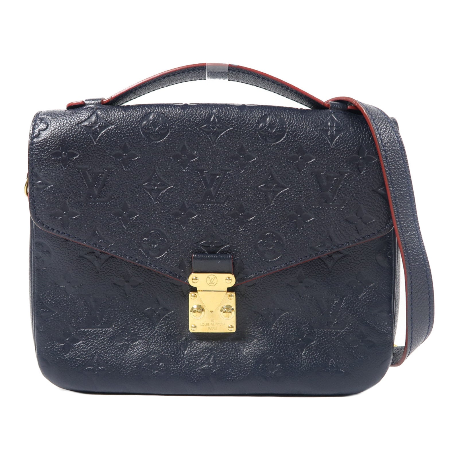 LOUIS VUITTON Monogram Empreinte Pochette Metis金扣手挽肩背兩用袋深藍色
